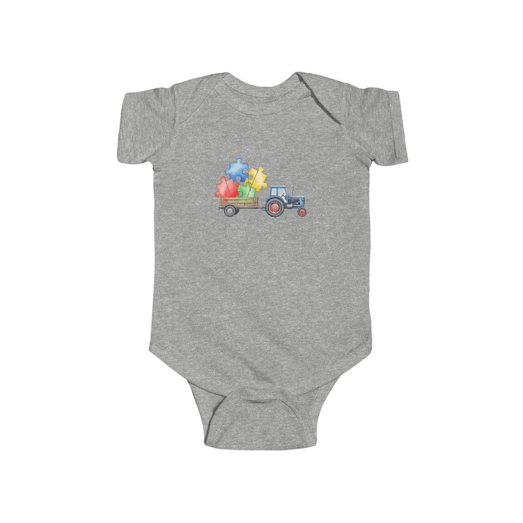 Baby Bodysuit - Cute Puzzle Pieces on Tractor Infant Onesie