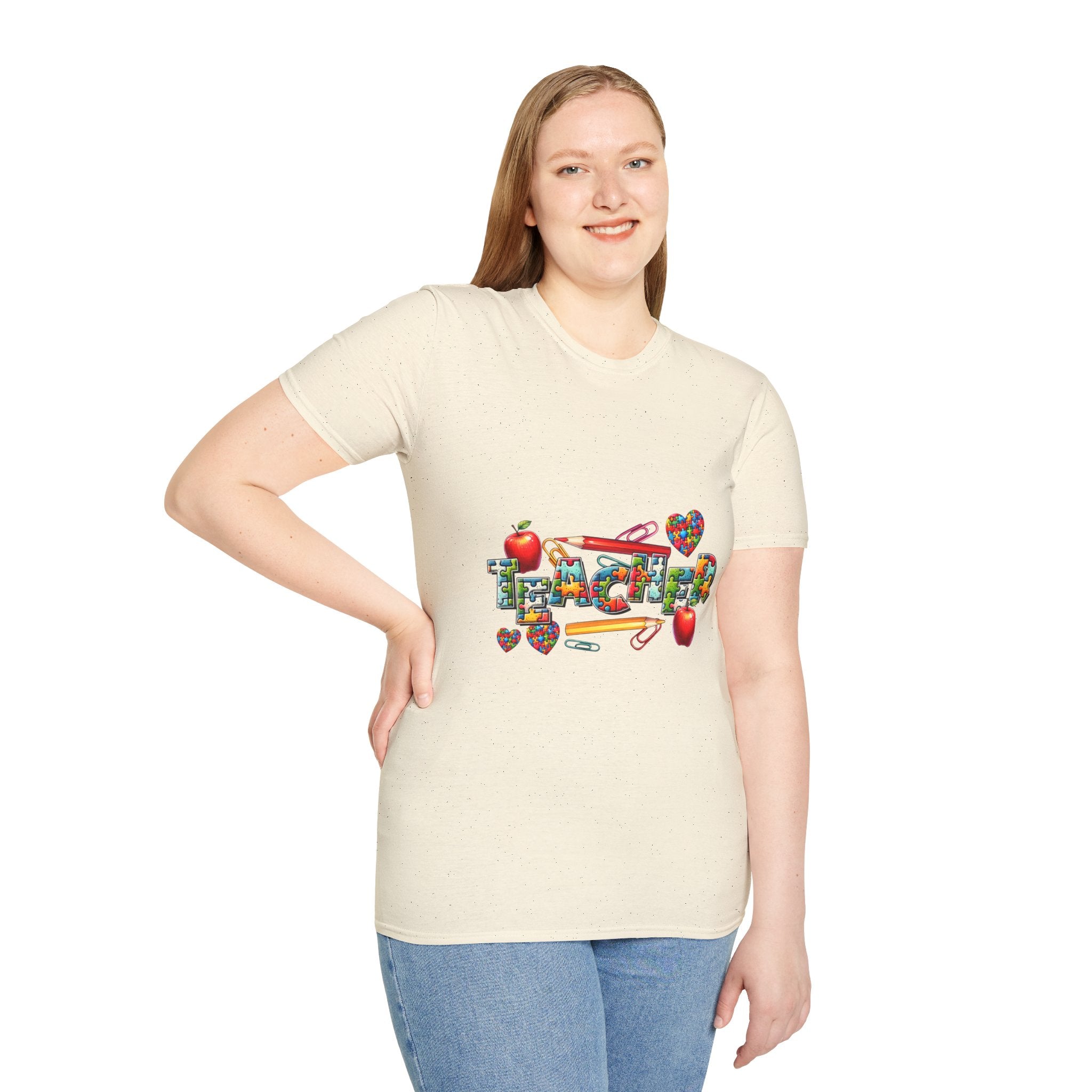 Teacher Appreciation T‑Shirt — Colorful School Icons & Hearts Design
