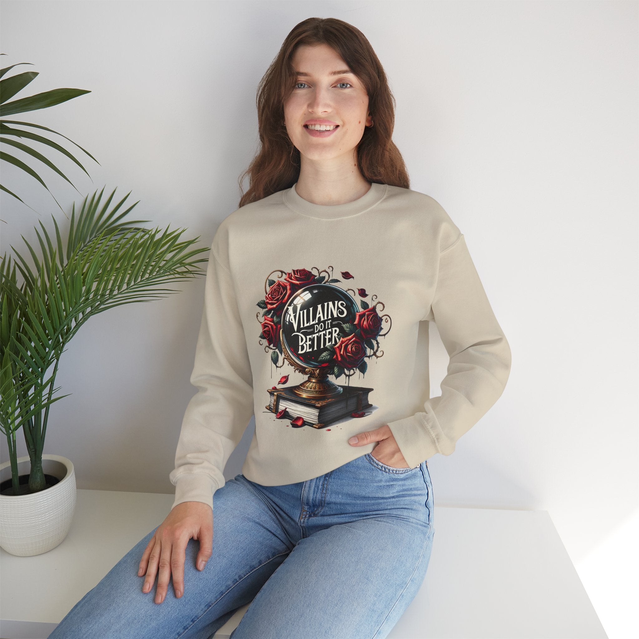 Villains Do It Better Crewneck Sweatshirt — Gothic Rose Book Lover Pullover