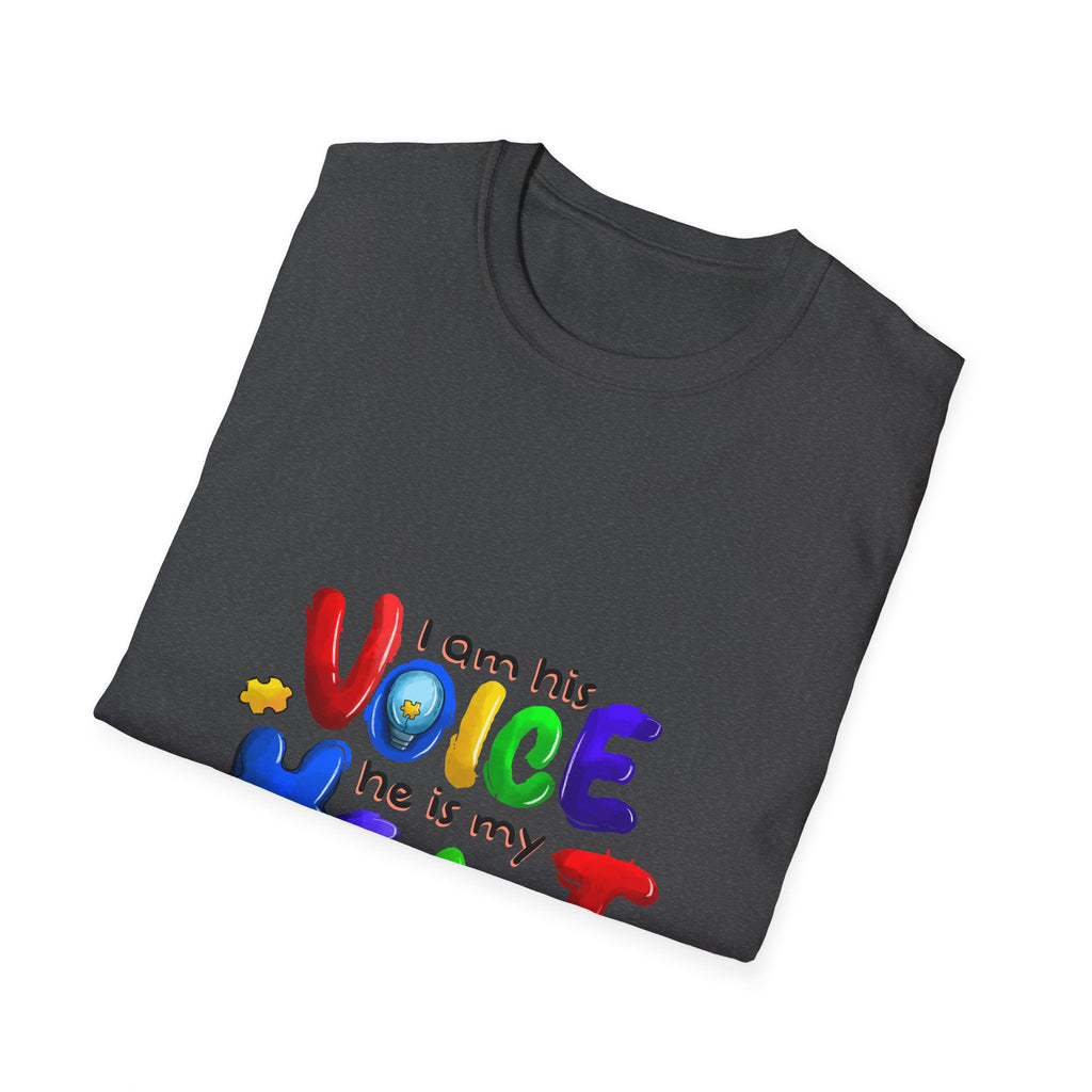 Children's Autism Awareness T-Shirt — "I Am His Voice, He Is My Heart" Colorful Design