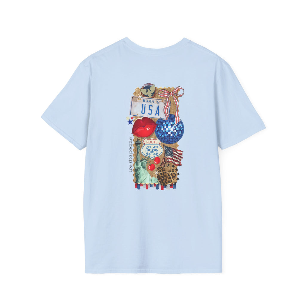 USA Collage T-Shirt — Patriotic Route 66 & Americana Graphic Tee