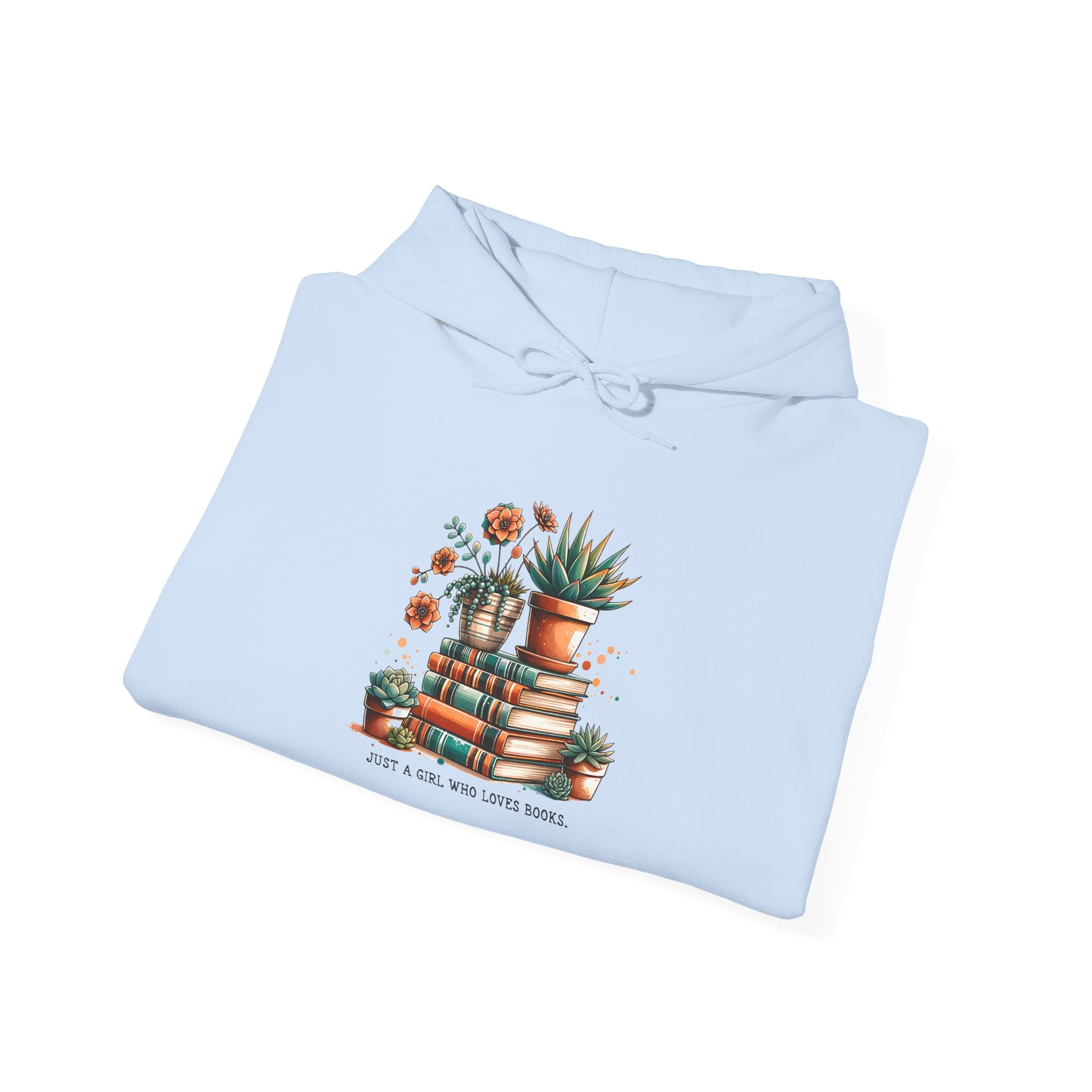 Plant Lover Hoodie – 'Plant Lady With Books' Cozy Botanical Pullover