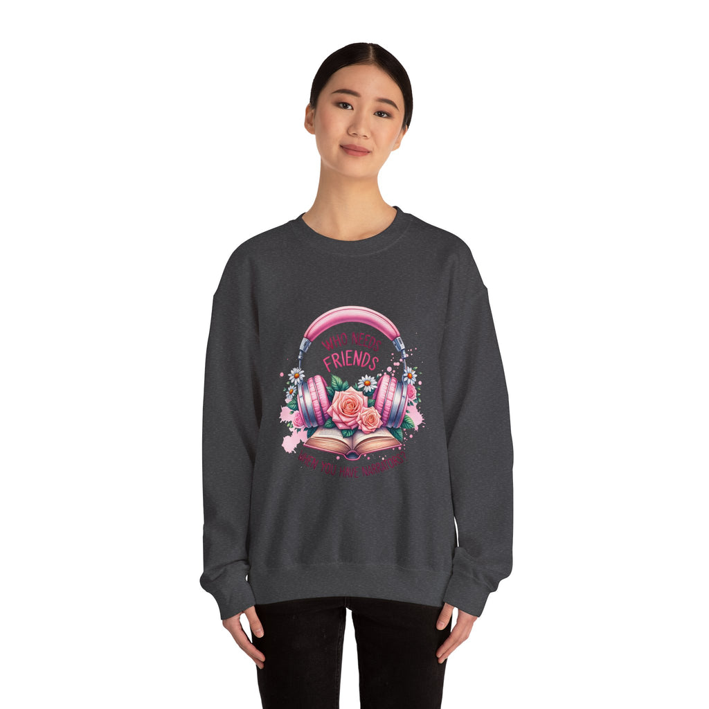 Crewneck Sweatshirt - "Who Needs Friends When You Have Headphones" Floral Pink Headphone Design