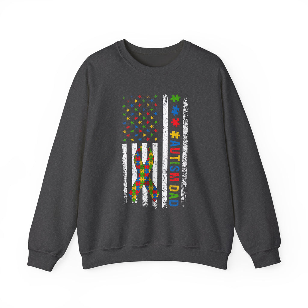 Autism Dad Puzzle Ribbon Crewneck Sweatshirt — Supportive Autism Awareness Pullover