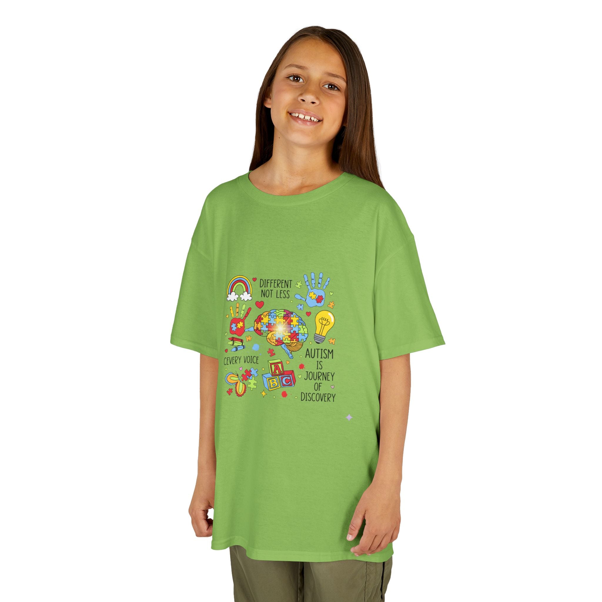 Autism Awareness Kids Tee — Colorful Puzzle Heart & Hands Design