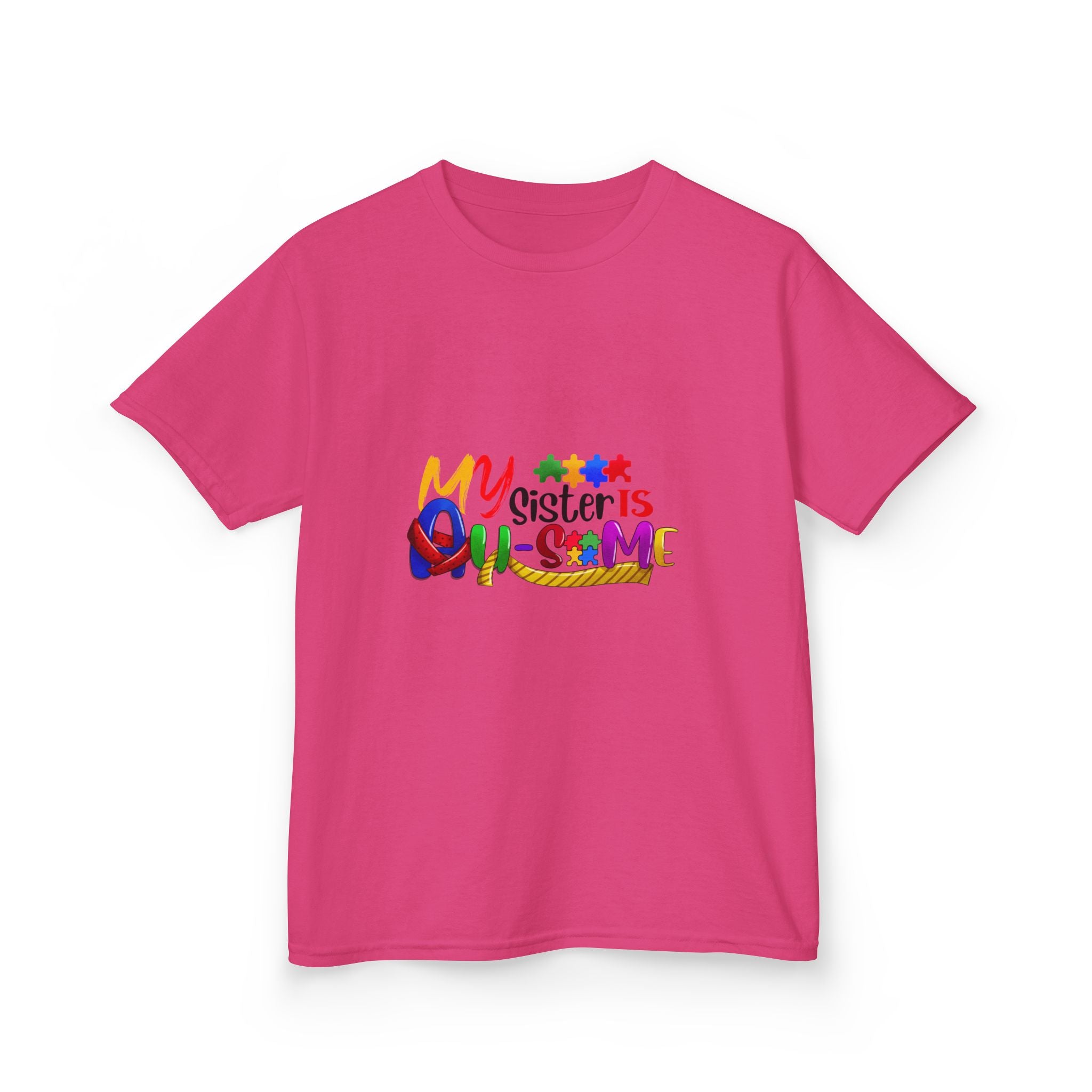 Kids T-Shirt — "My Sister is Awesome" Colorful Rainbow Typography Tee