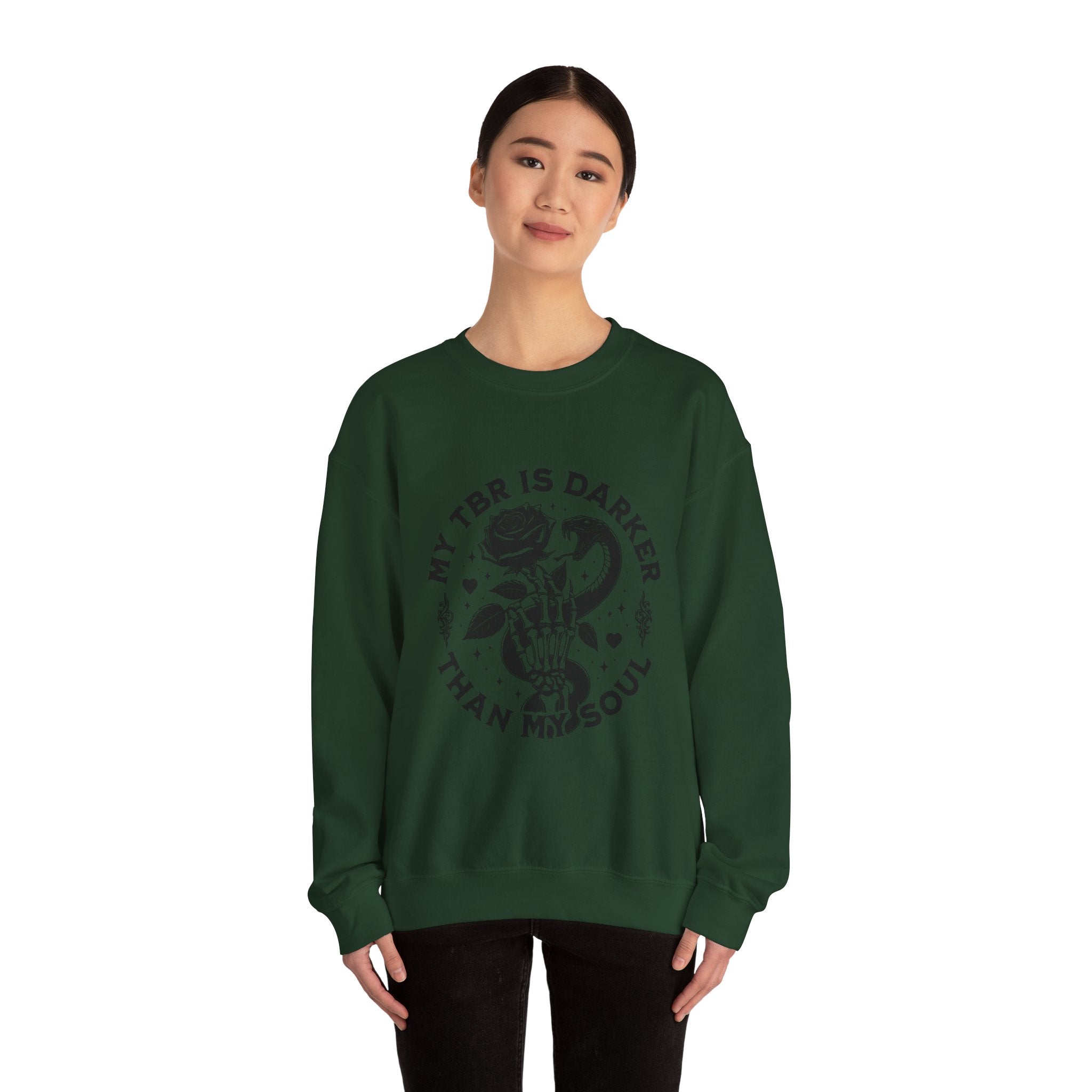 Crewneck Sweatshirt — “My TBR Is Darker Than My Soul” Gothic Booklover Pullover