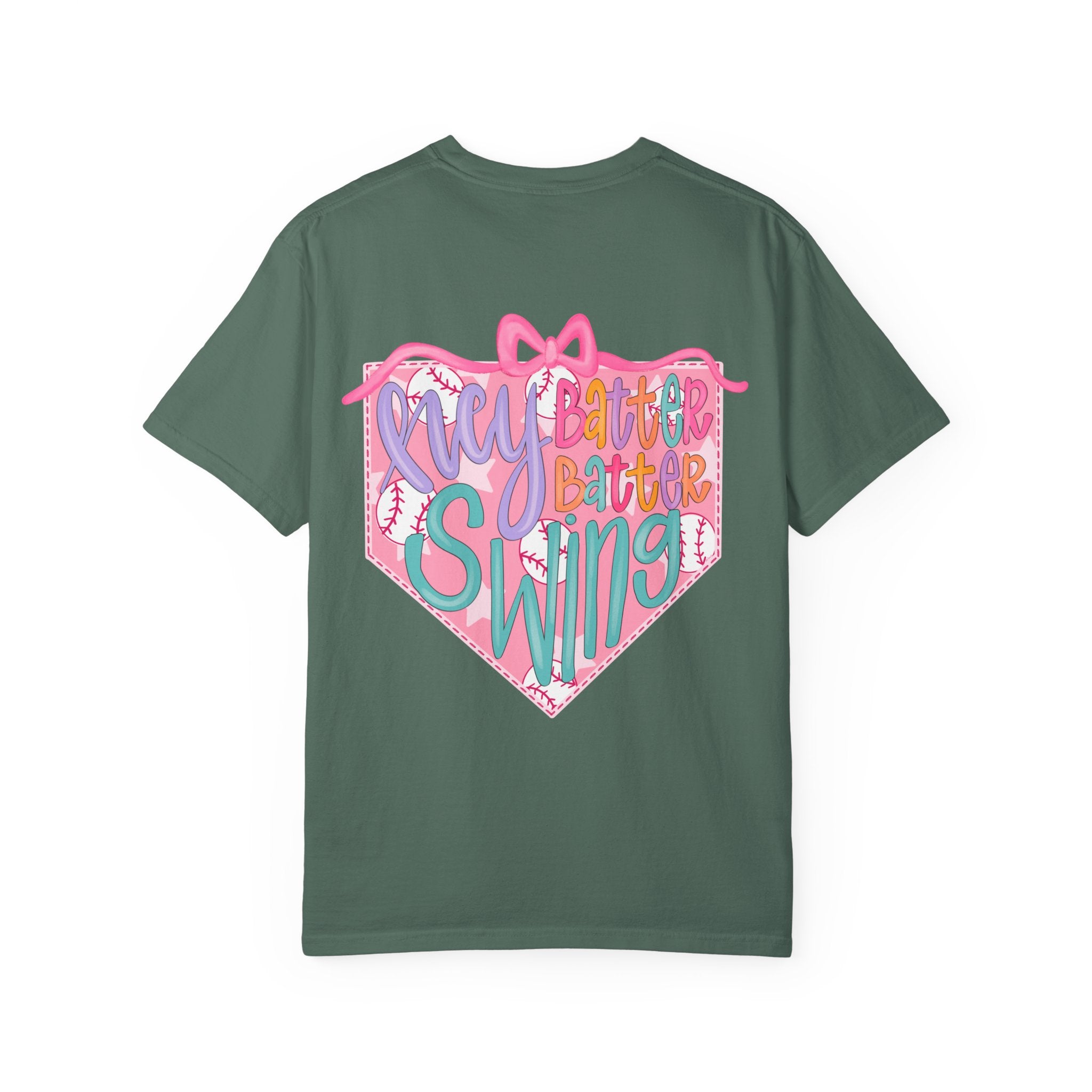 Softball Tee — "Play Ball" Front & "Pitch, Batter, Batter, Swing" Heart Back