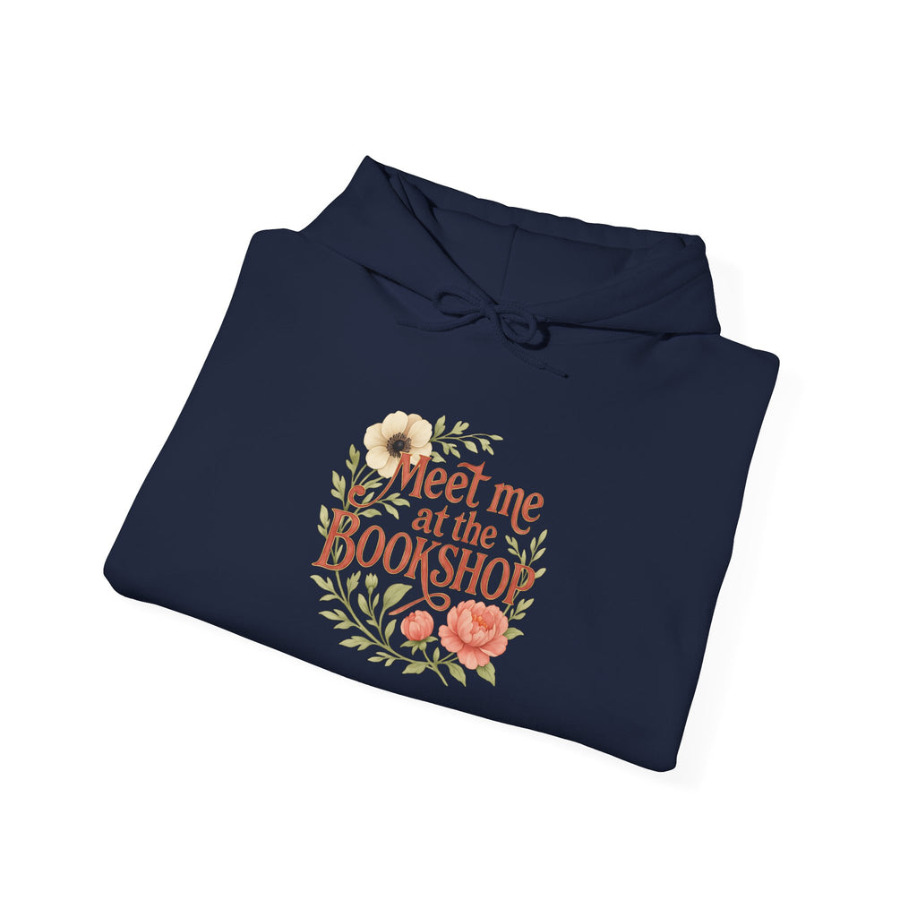 Bookshop Hoodie — "Meet Me at the Bookshop" Floral Reading Sweatshirt