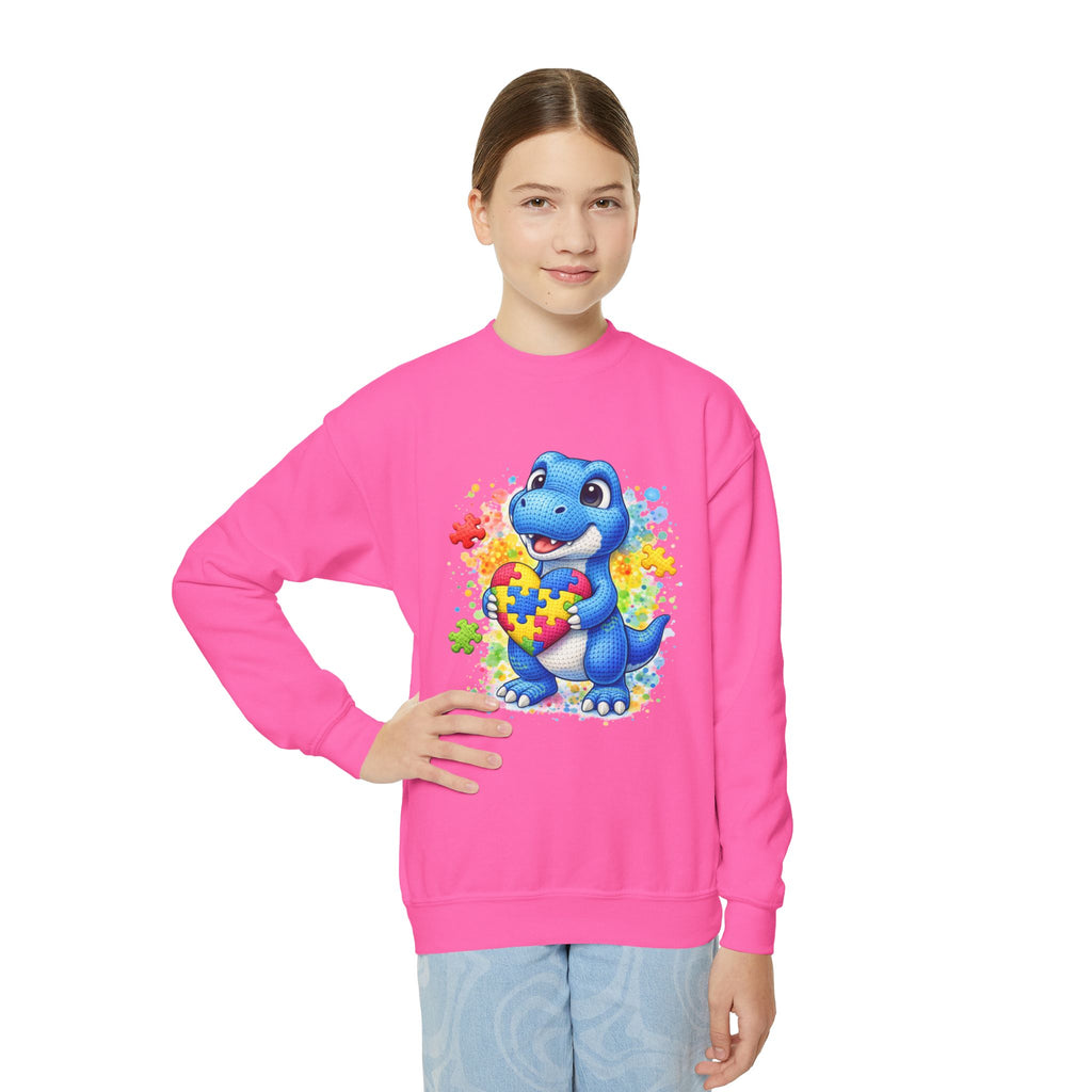 Kids Autism Awareness Dinosaur Crewneck Sweatshirt