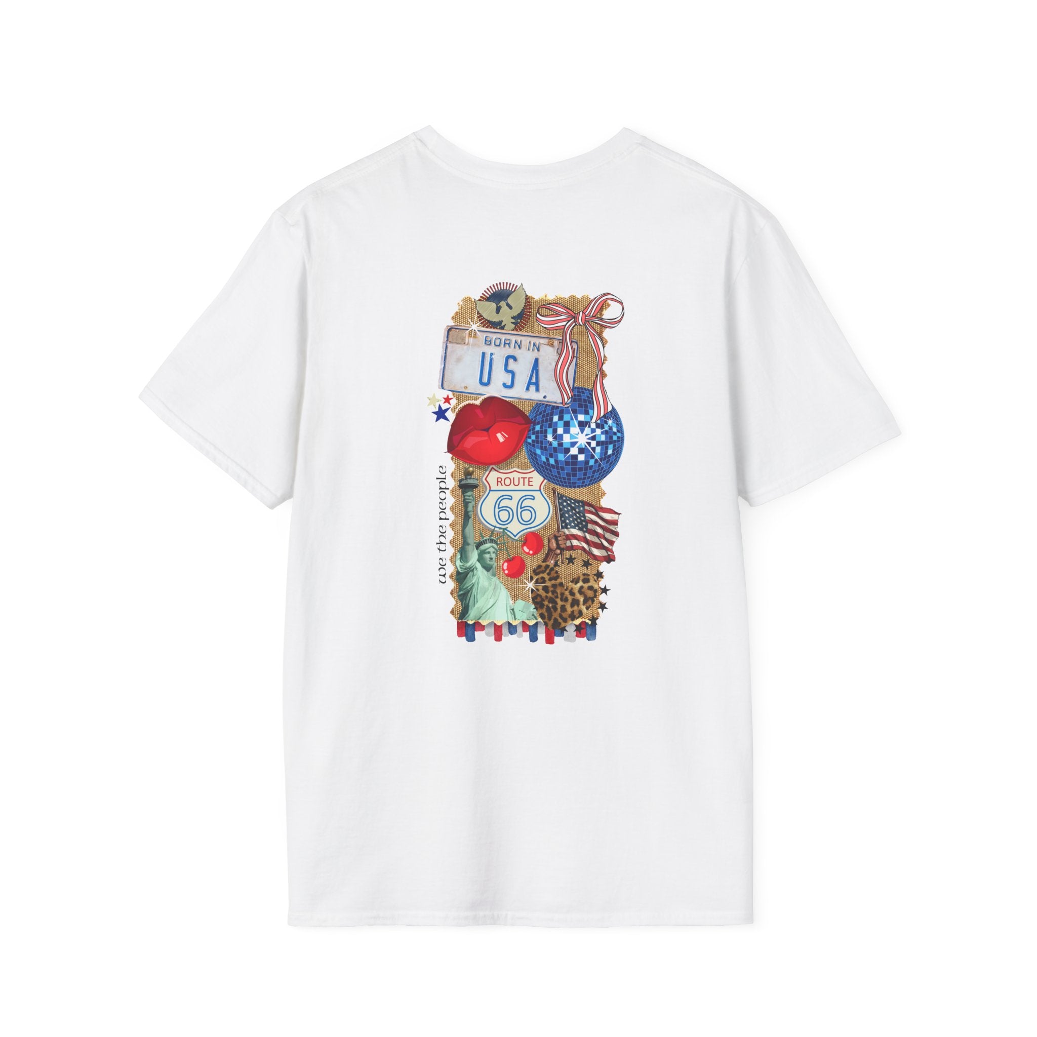 USA Collage T-Shirt — Patriotic Route 66 & Americana Graphic Tee