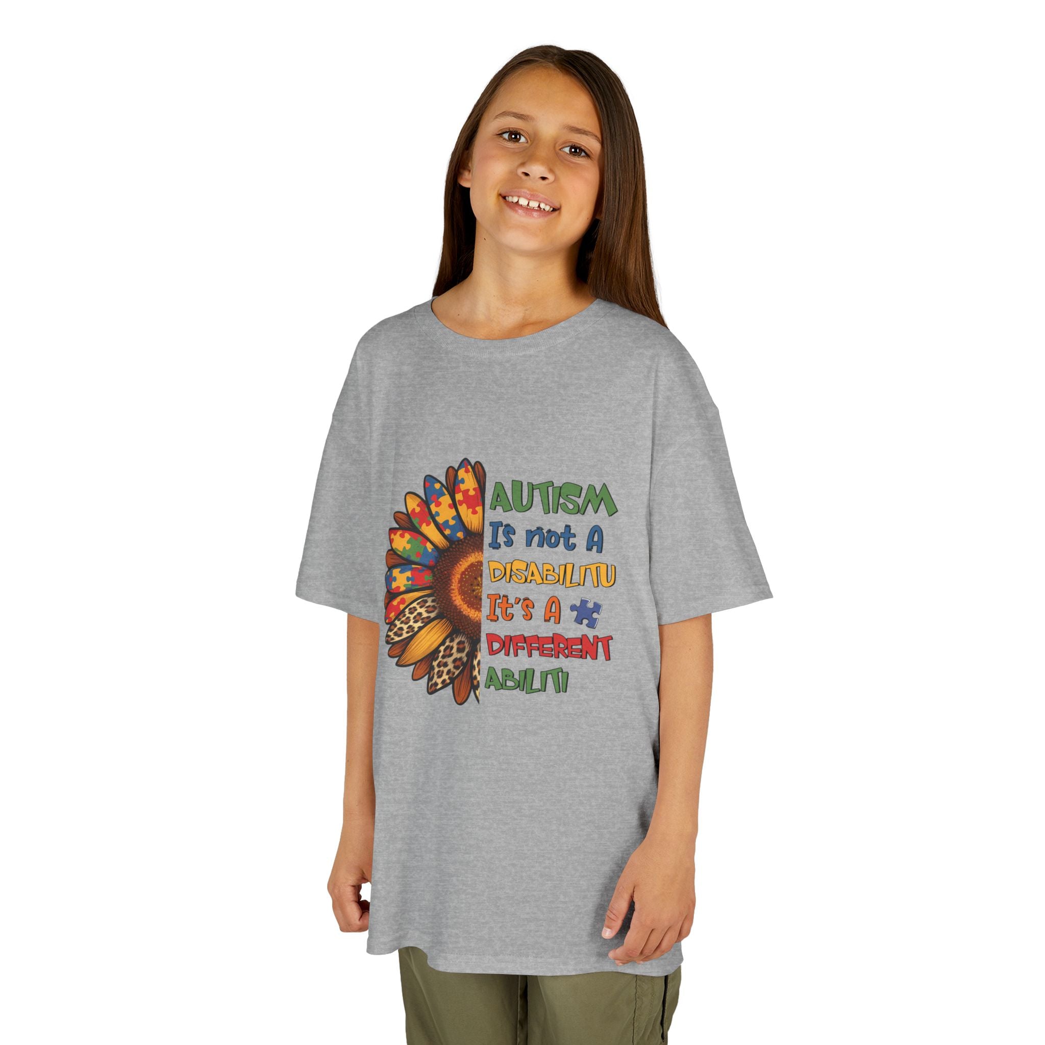 Kids Tee — "Autism Is Not A Disability It's A Different Ability" Colorful Feather Design