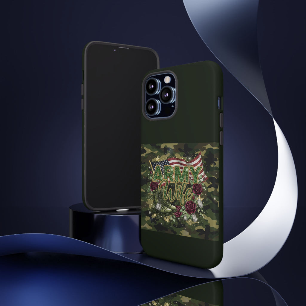 Army Wife Tough Phone Case — Camo Flag Design with Roses