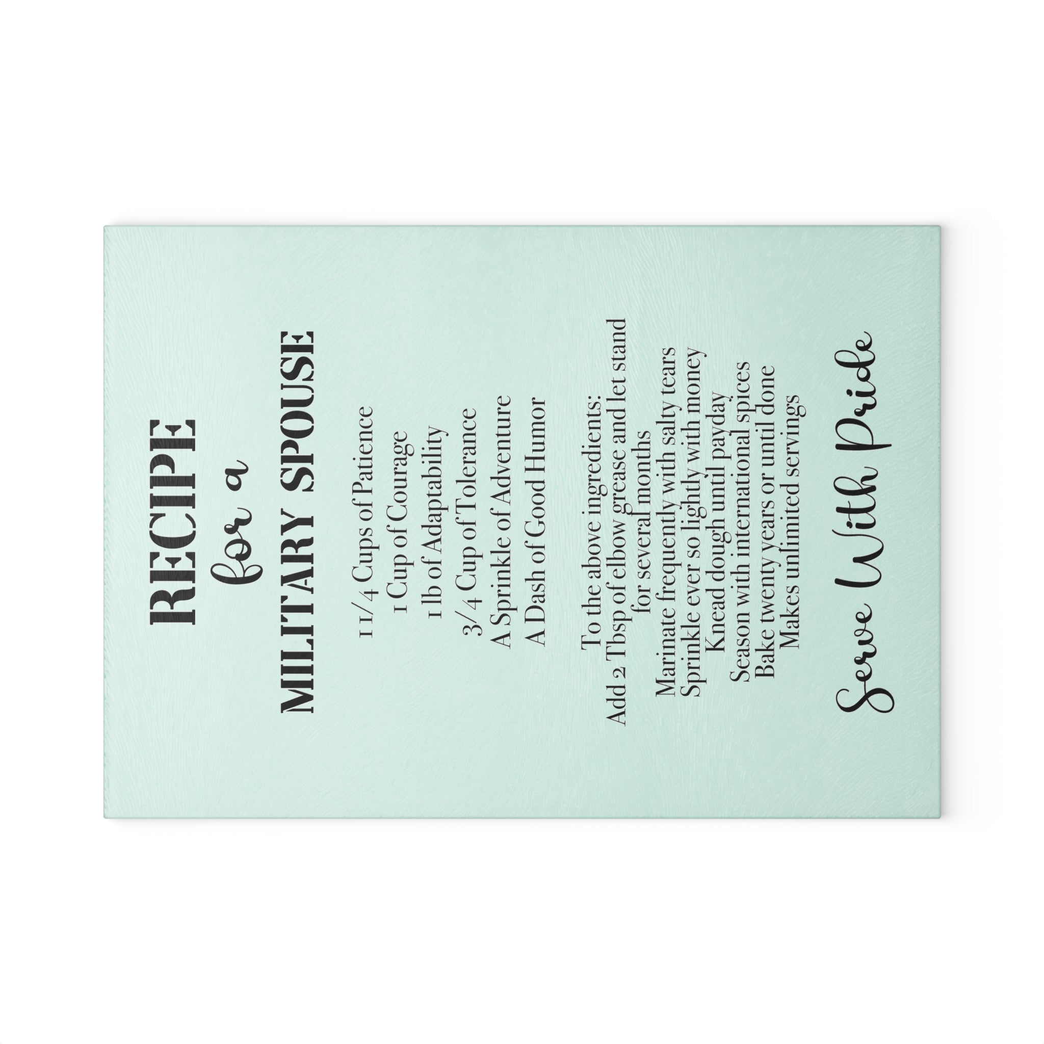 Glass Cutting Board — "Recipe for a Military Spouse" Decorative Kitchen Cutting Board, Serve With Pride