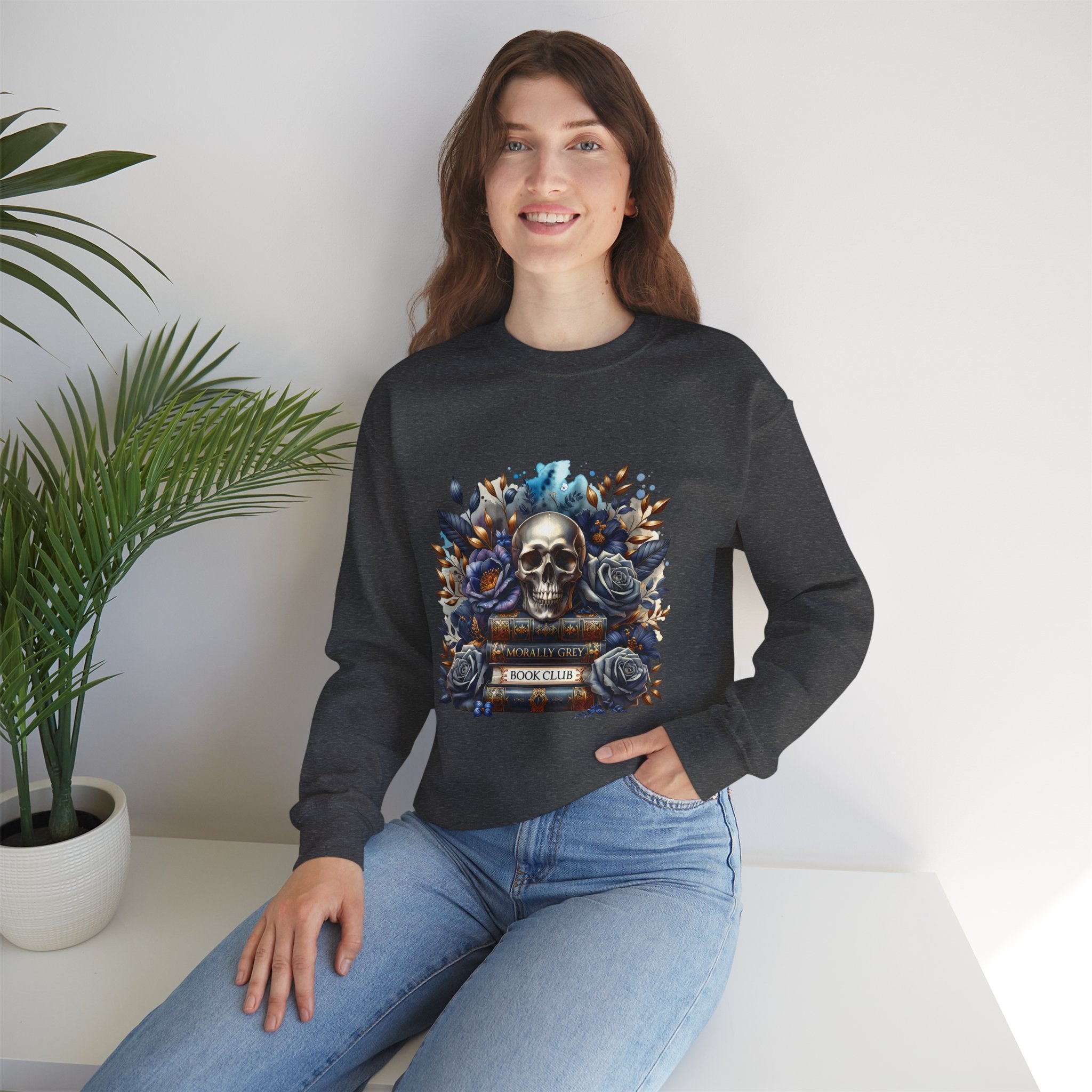 Skull & Books Crewneck Sweatshirt — Gothic Book Club Sweater