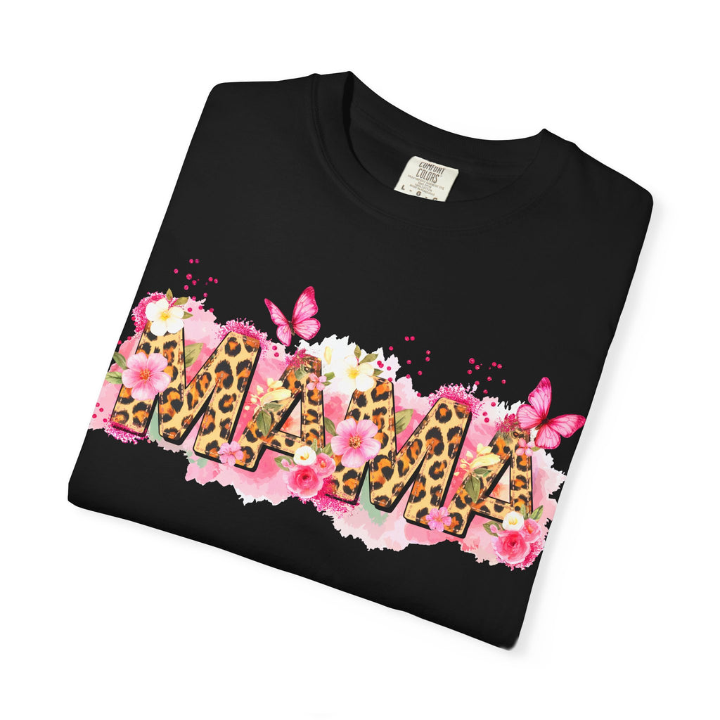 Mama Floral Leopard Graphic Tee — 'MAMA' Pink Butterfly Mother's Day T‑Shirt