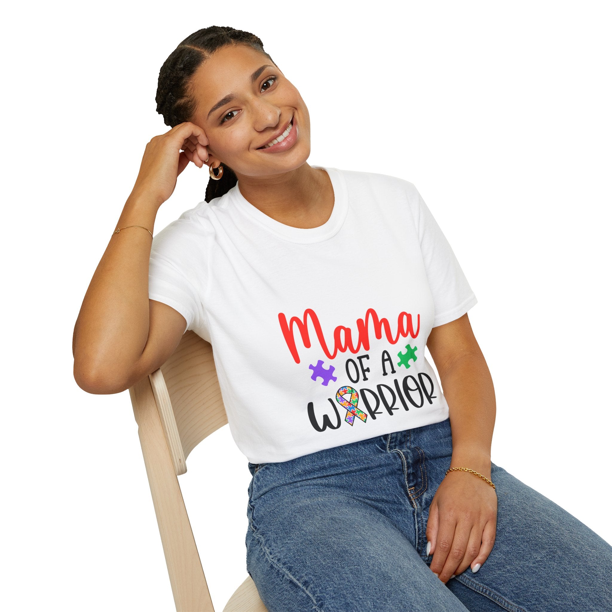 Mama of a Warrior Autism Puzzle Ribbon T-Shirt