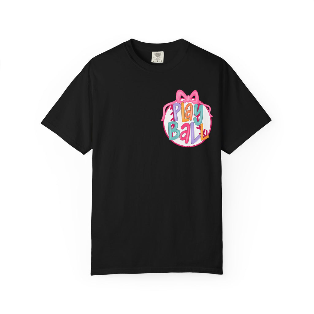 Softball Tee — "Play Ball" Front & "Pitch, Batter, Batter, Swing" Heart Back