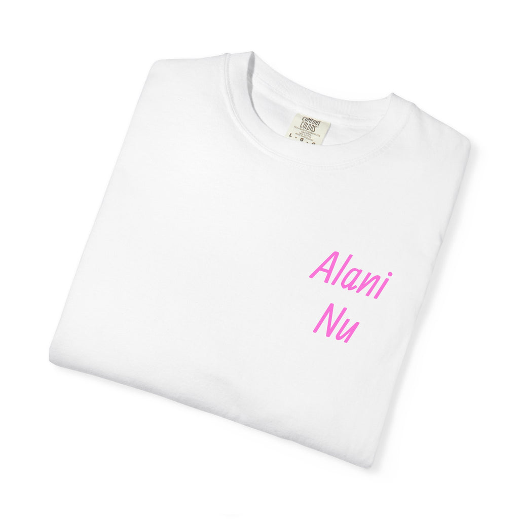 Graphic T-Shirt — Vibrant Pink Dessert Collage with 'Alani Nu' Chest Script