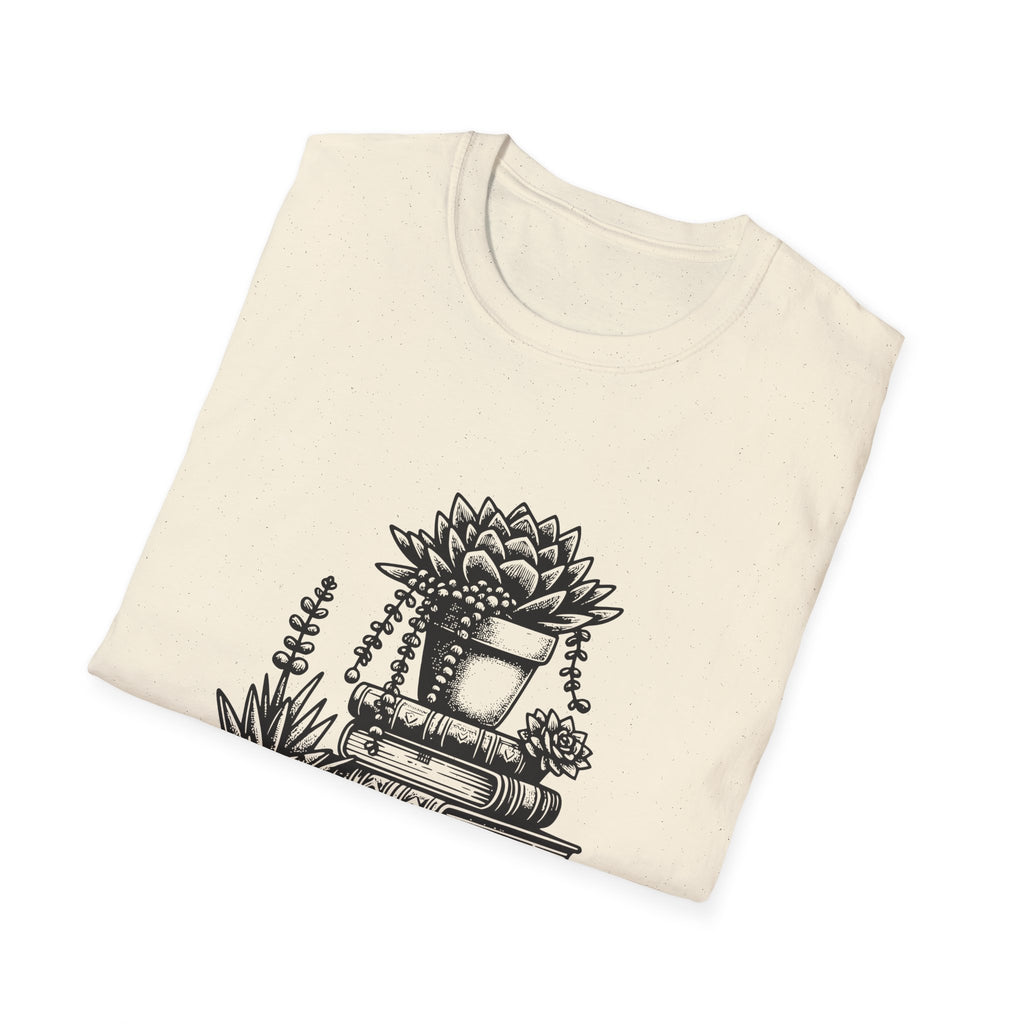 T-Shirt — "Just a Girl Who Loves Books" Floral Succulent Stack