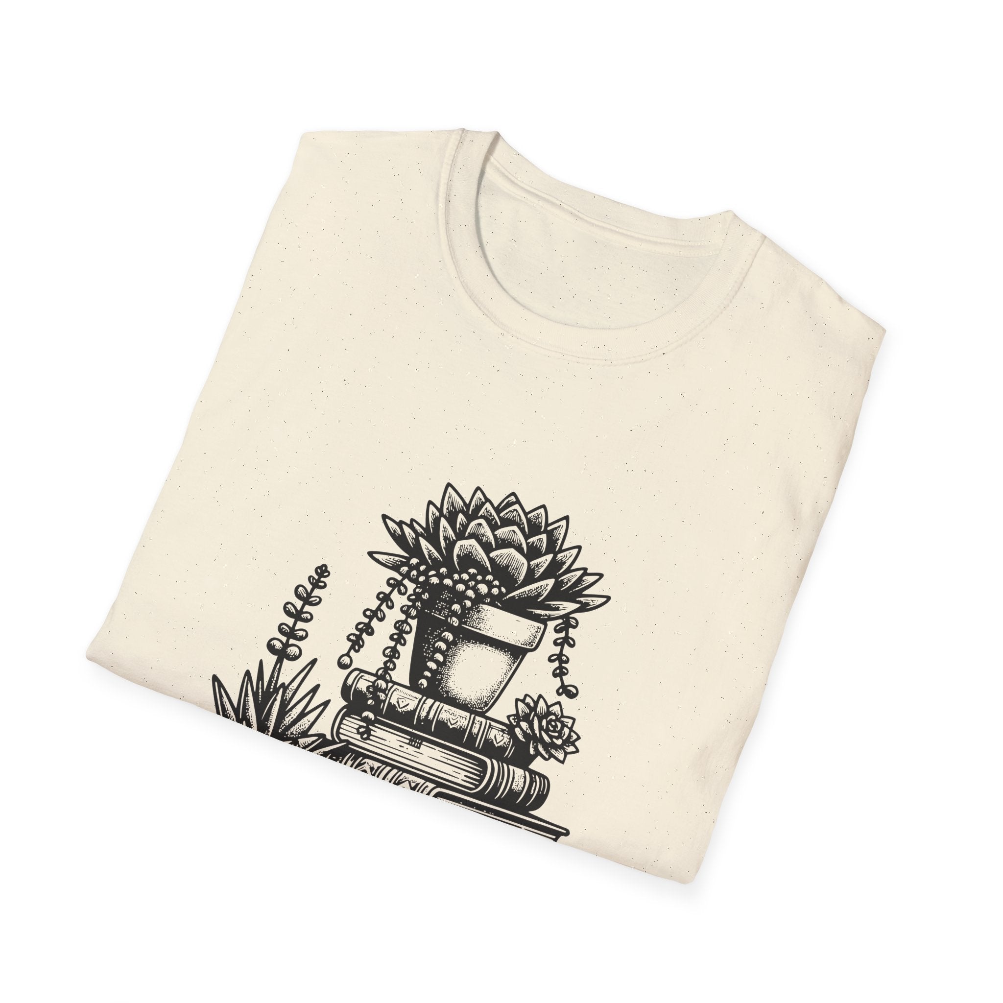 T-Shirt — "Just a Girl Who Loves Books" Floral Succulent Stack