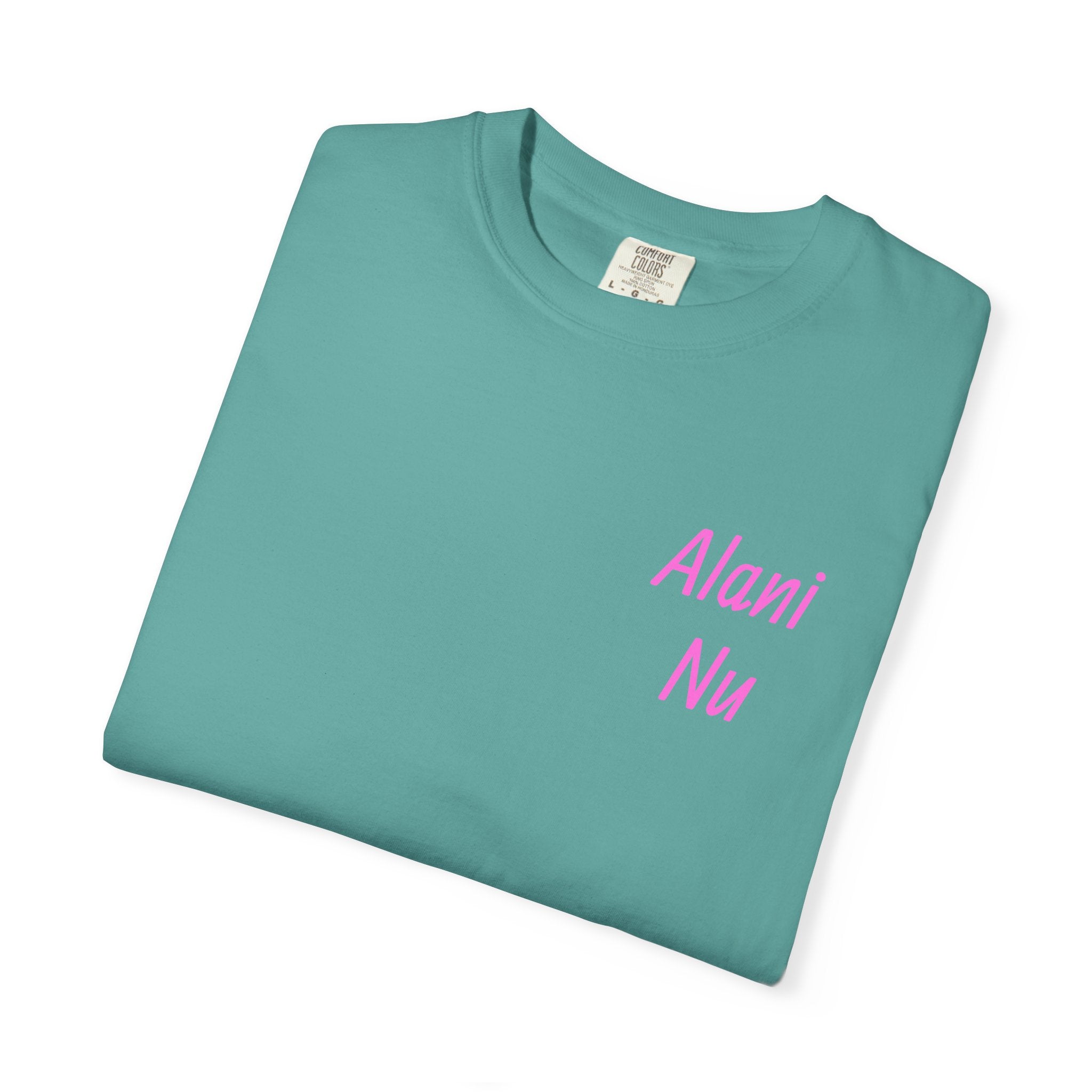 Graphic T-Shirt — Vibrant Pink Dessert Collage with 'Alani Nu' Chest Script