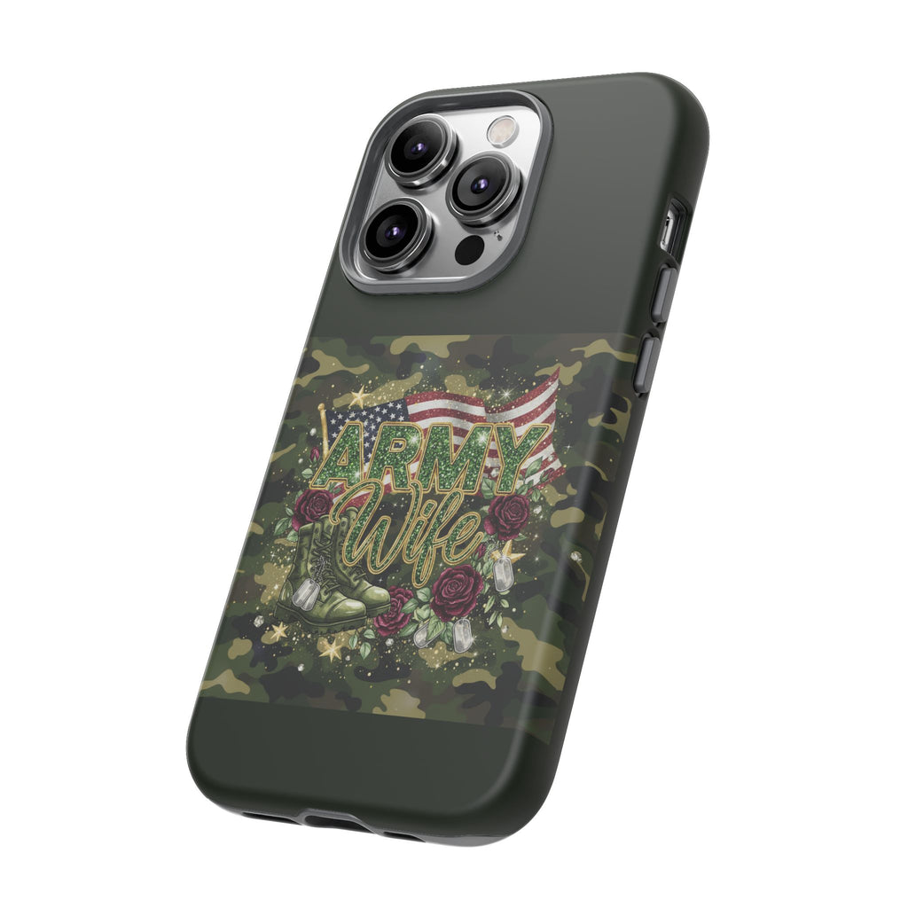 Army Wife Tough Phone Case — Camo Flag Design with Roses