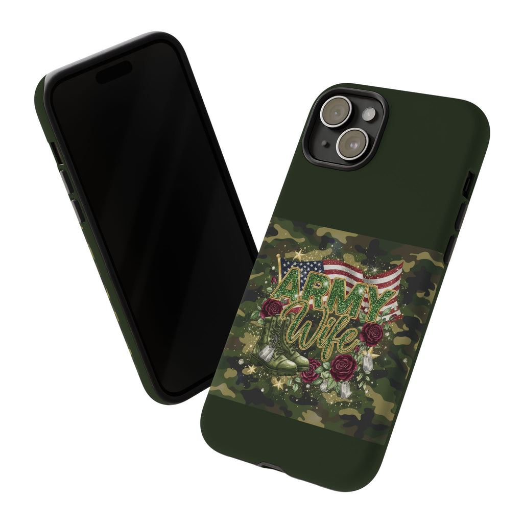 Army Wife Tough Phone Case — Camo Flag Design with Roses