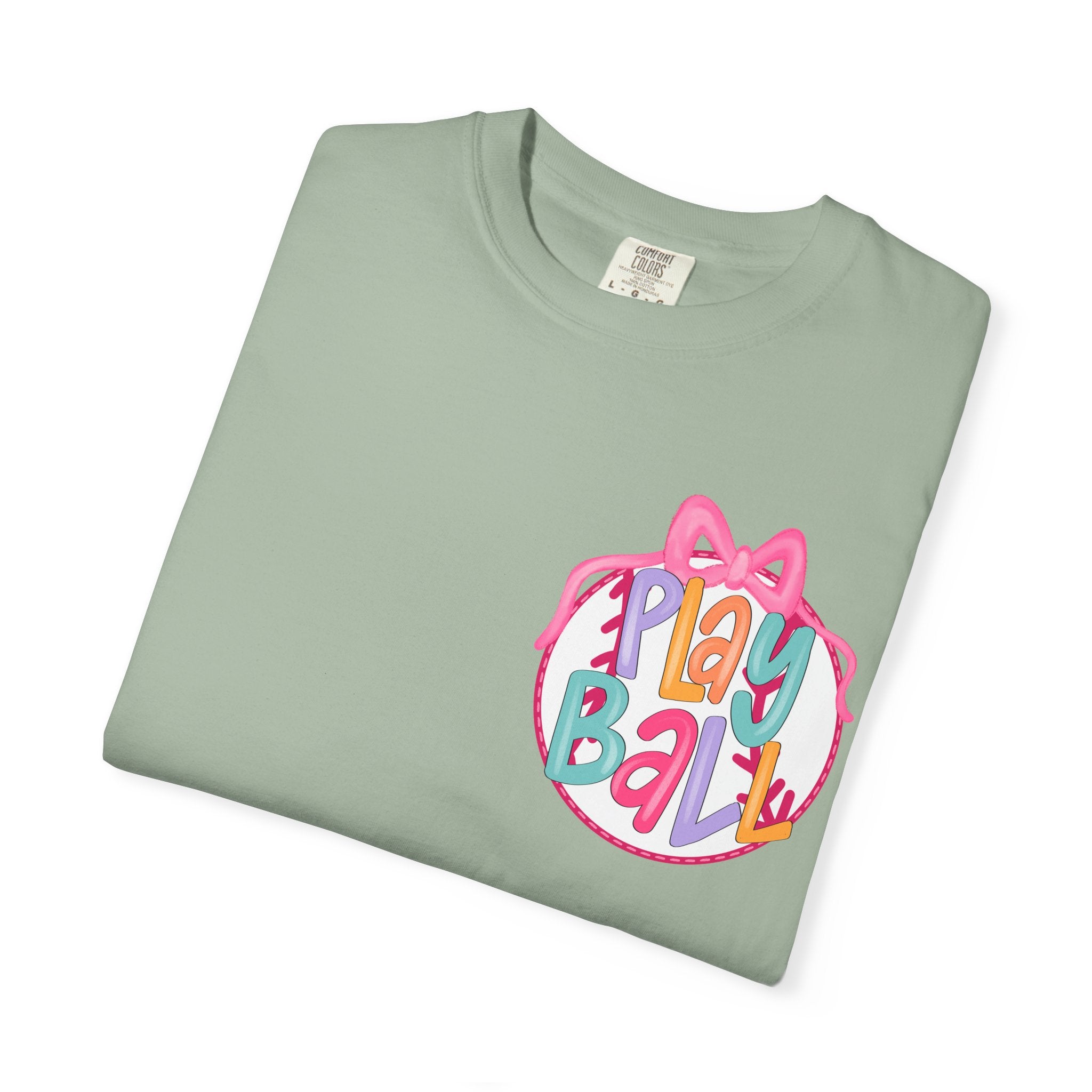 Softball Tee — "Play Ball" Front & "Pitch, Batter, Batter, Swing" Heart Back