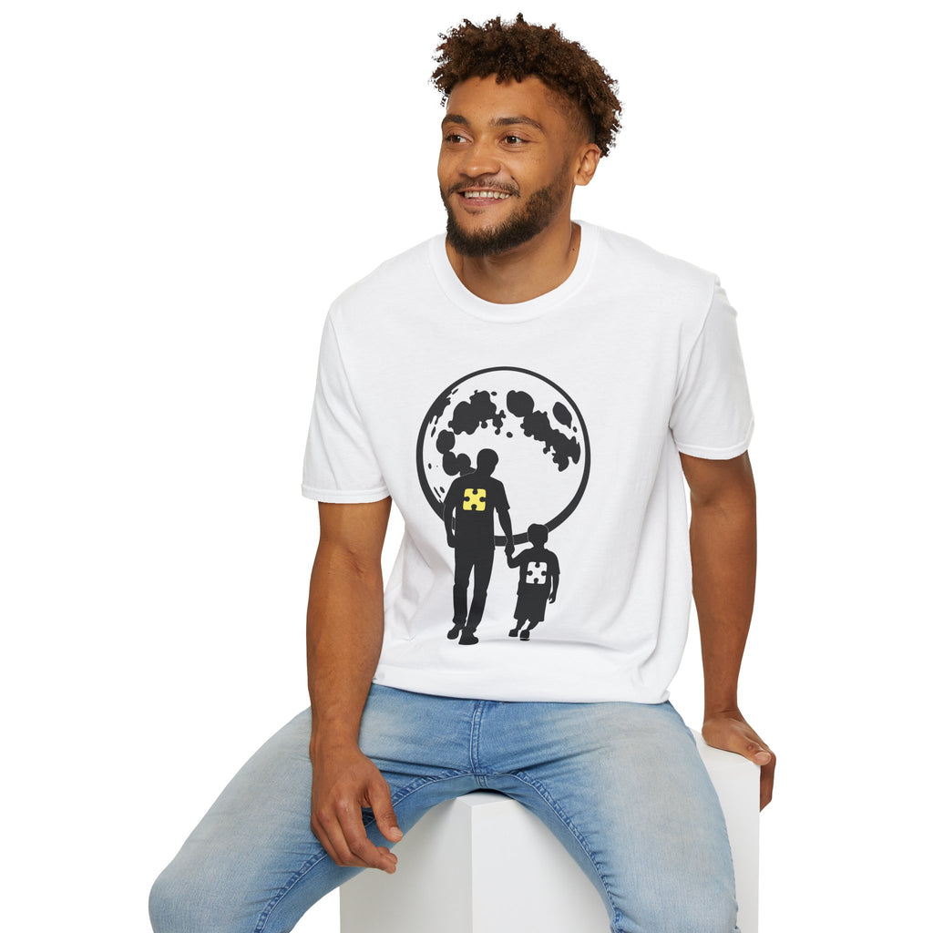 Moonwalk Father & Son T‑Shirt — Silhouette with Moon & Yellow Patch
