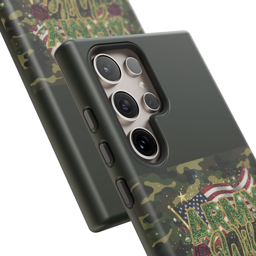 Army Wife Tough Phone Case — Camo Flag Design with Roses