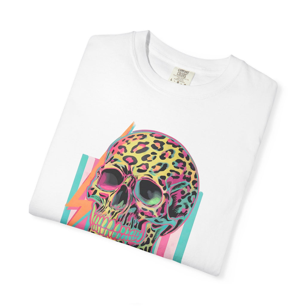 Stressed Since Birth T-Shirt — Neon Leopard Skull Graphic Tee