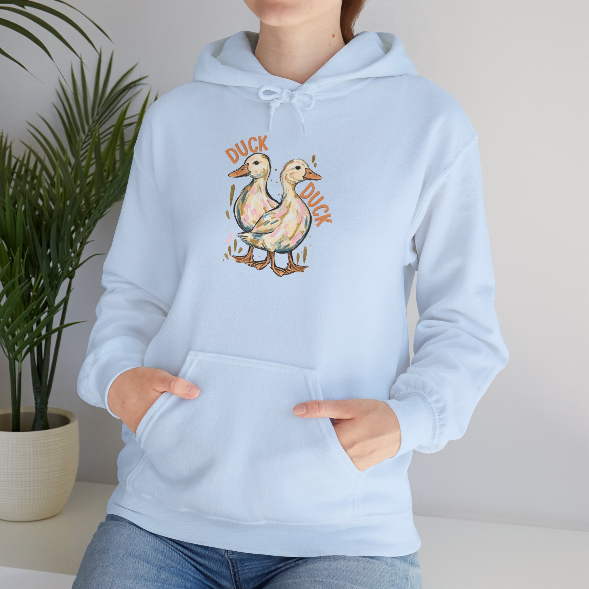 Duck & Goose Hoodie — Cute Waterfowl Graphic Pullover ("Duck Duck" Front, "Goose" Back)