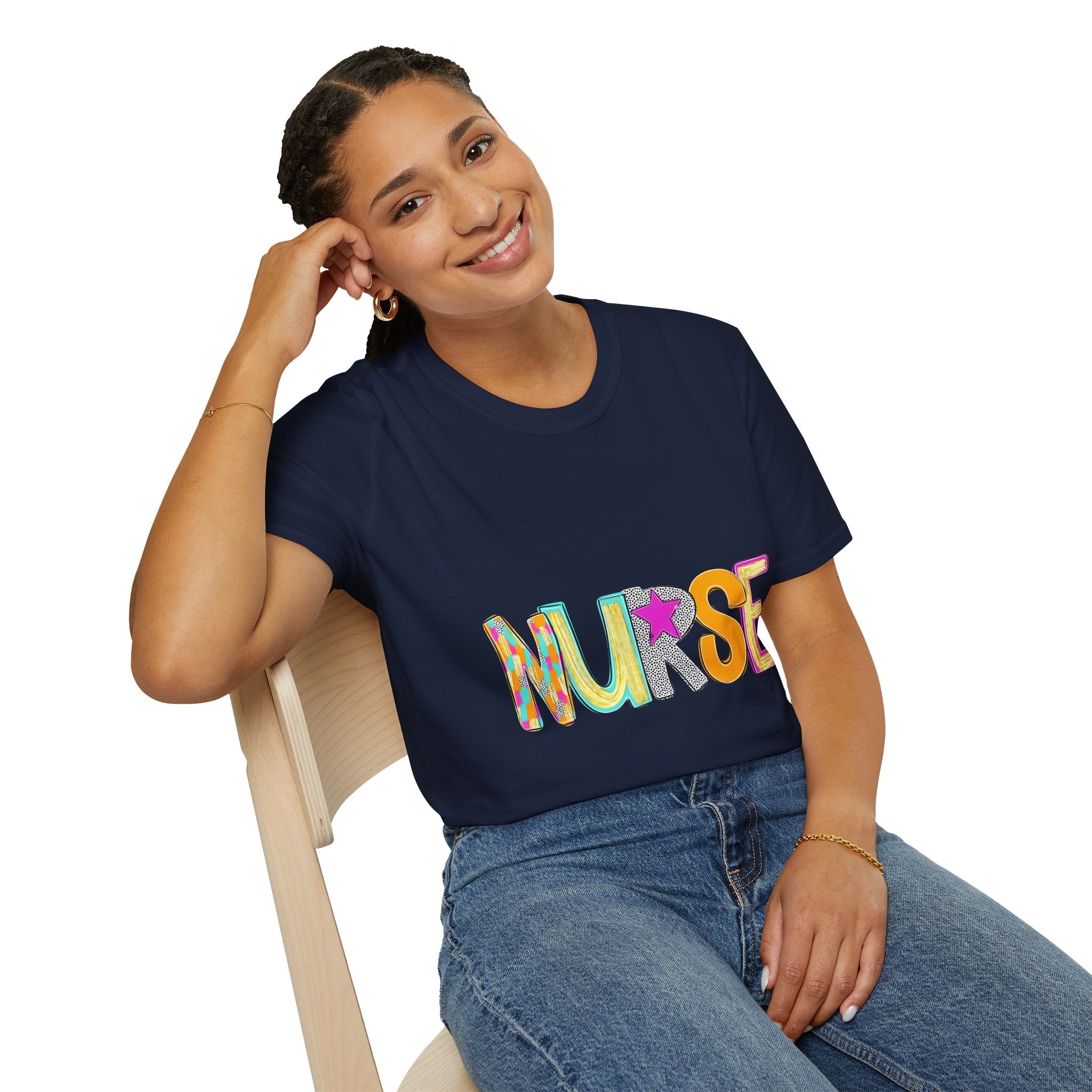 Nurse Colorful Lettering T-Shirt – Playful Scrubs-Themed Tee for Nurses