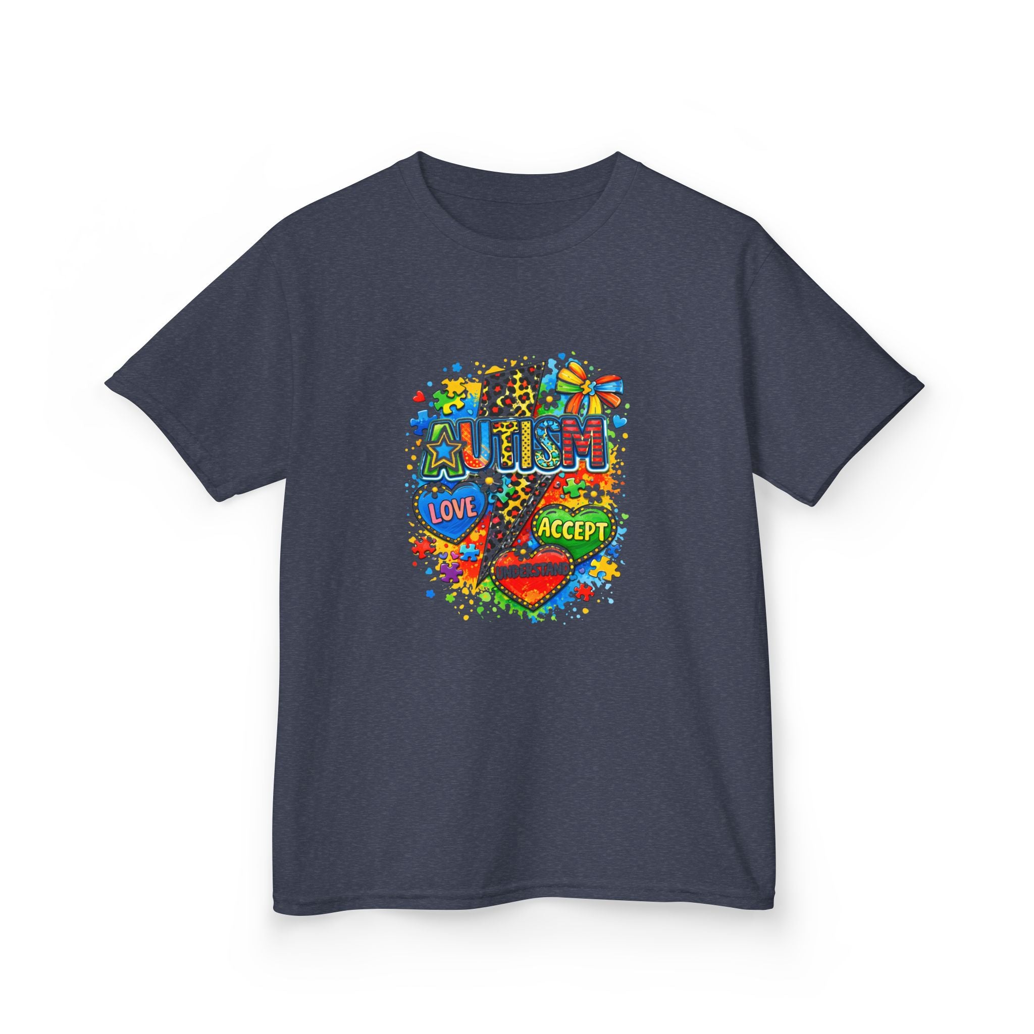 Kids Tee — Colorful Pride & Love Heart Graphic (Love, Accept, Understand)