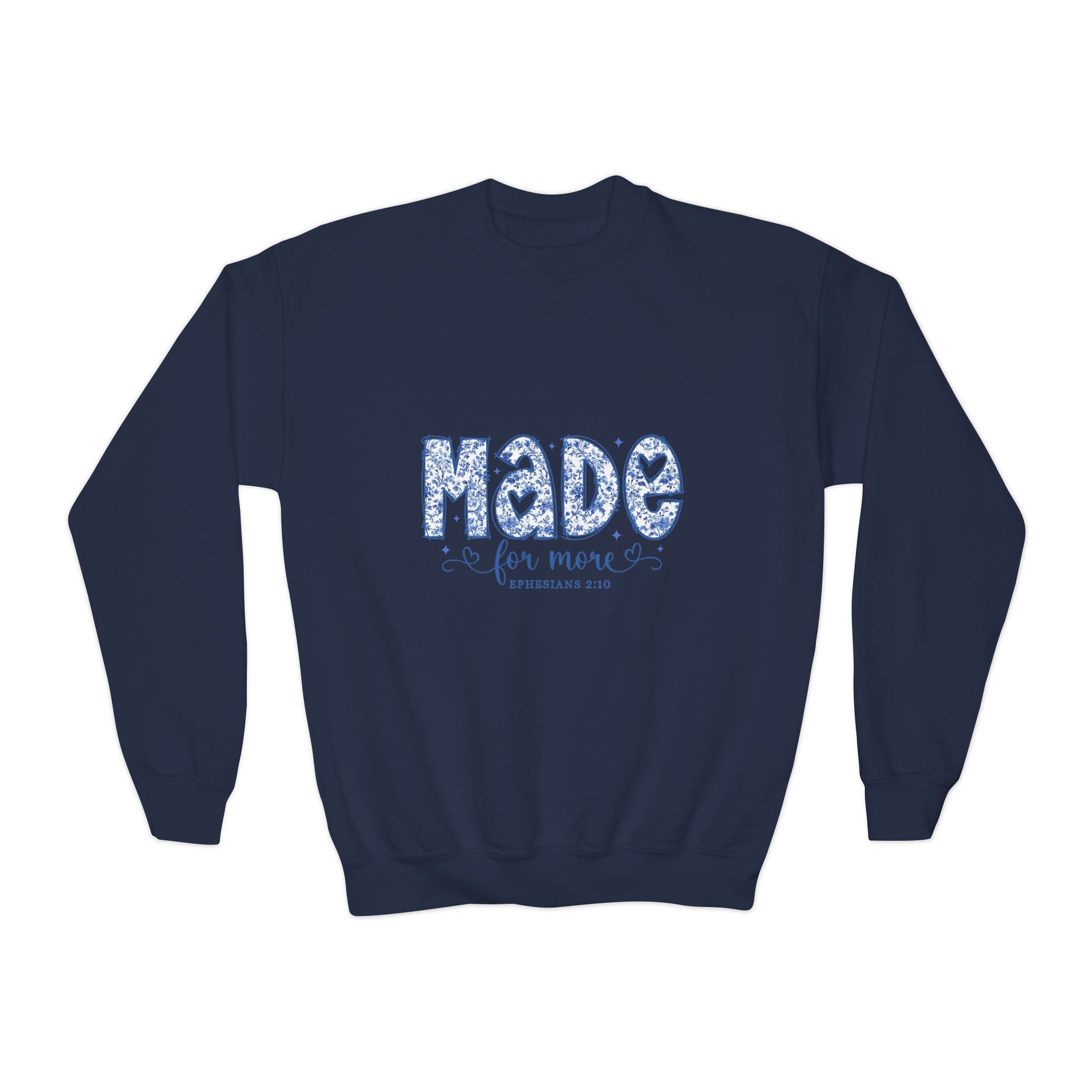 Youth Crewneck Sweatshirt — "Made for More" Floral Script Youth Sweatshirt