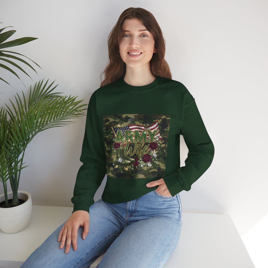 Army Wife Camo Sweatshirt - American Flag Floral Military Crewneck