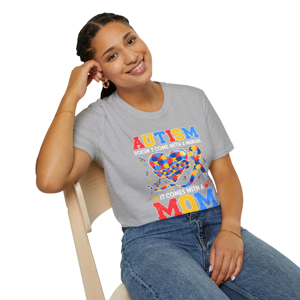 Autism Mom Graphic T-Shirt — “Autism doesn't come with a manual, it comes with a mom who never gives up”