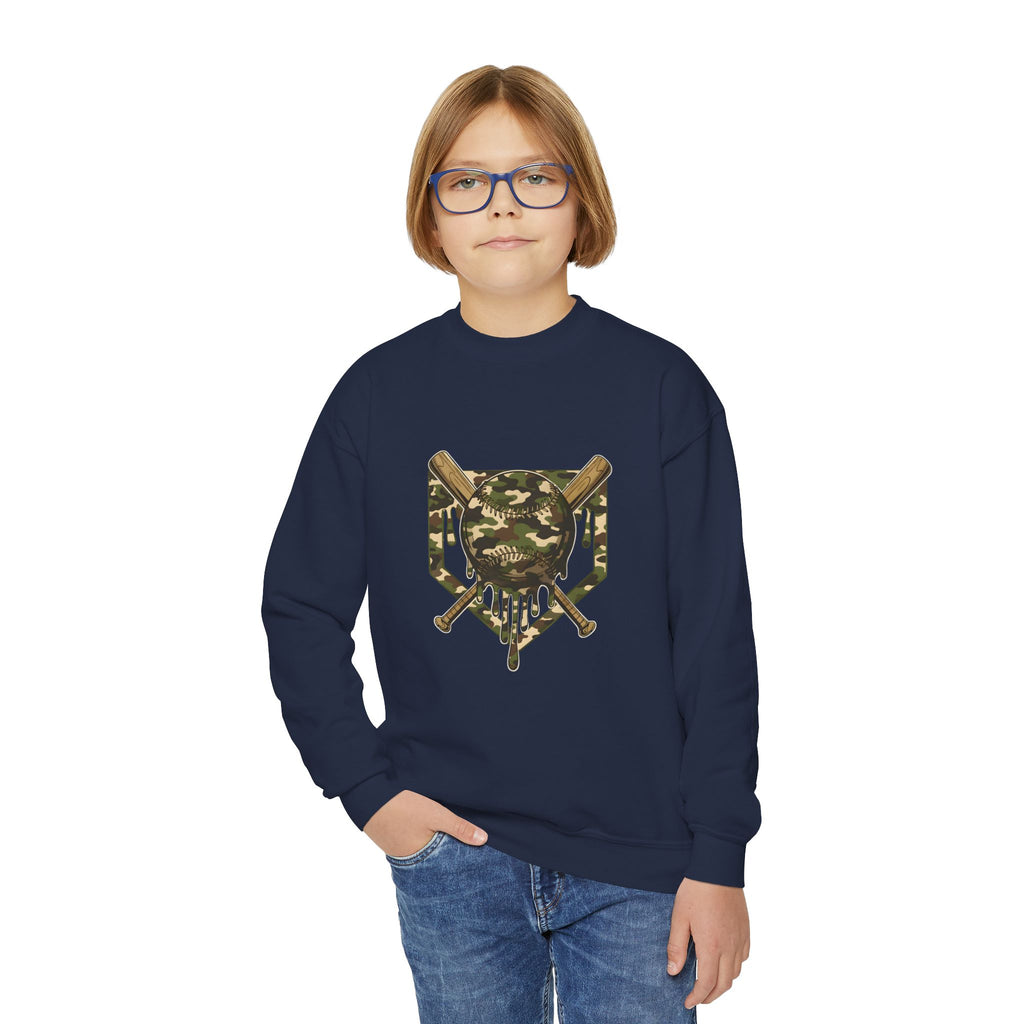 Youth Camo Baseball Shield Crewneck Sweatshirt