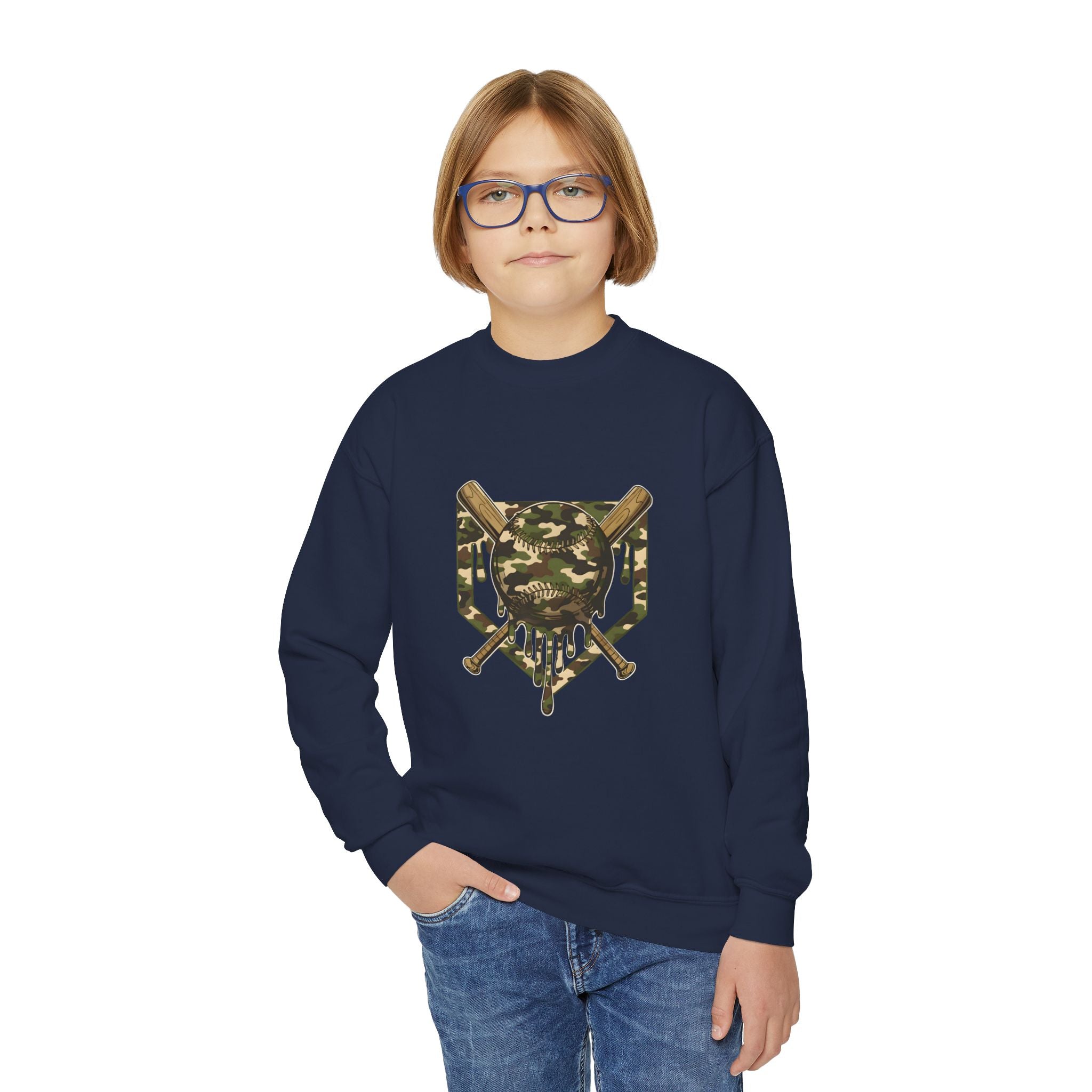 Youth Camo Baseball Shield Crewneck Sweatshirt