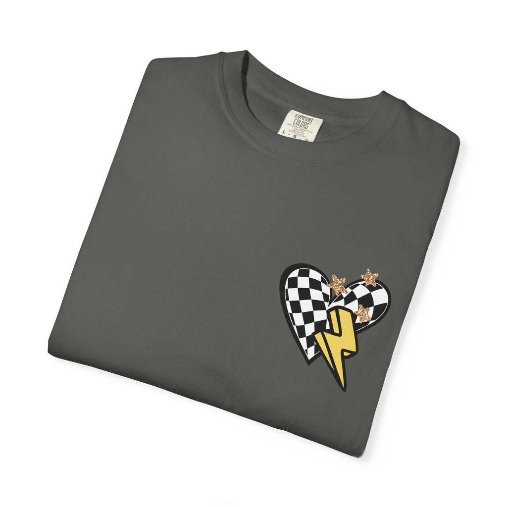 Graphic T-Shirt — Checker Heart & Tiger Collage Design
