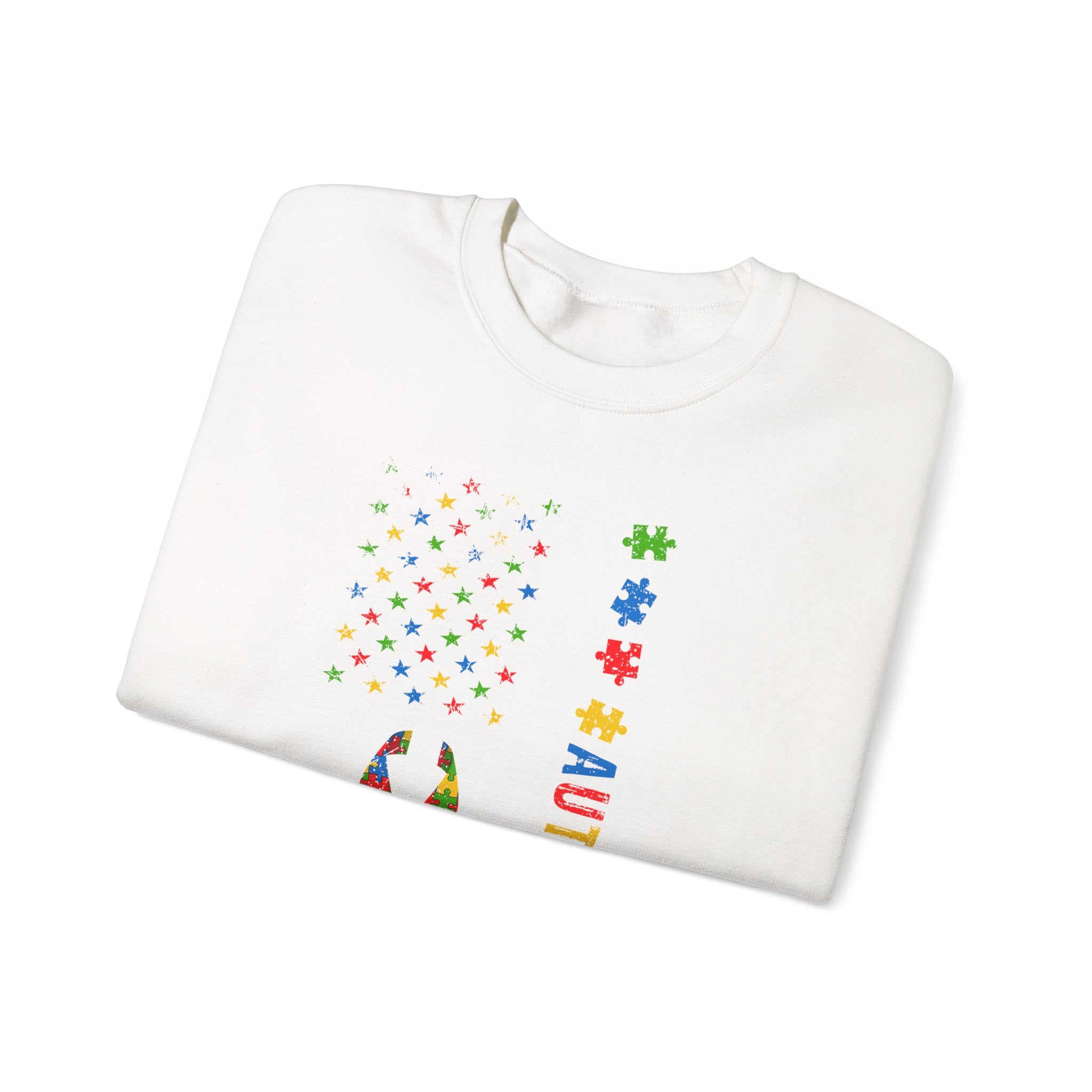 Autism Dad Puzzle Ribbon Crewneck Sweatshirt — Supportive Autism Awareness Pullover