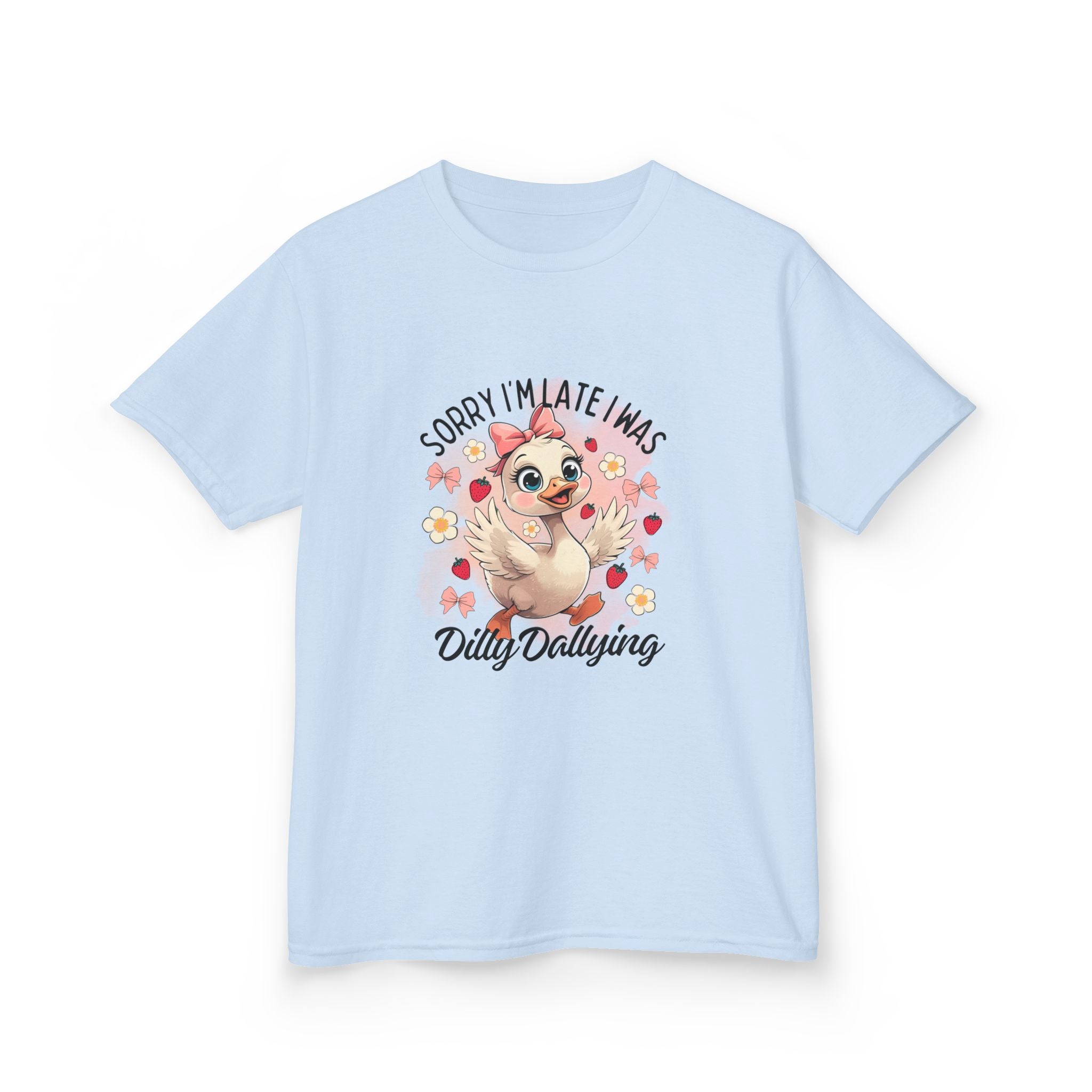 Kids Tee — "Sorry I’m Late I Was Dilly Dallying" Cute Sloth Floral Graphic
