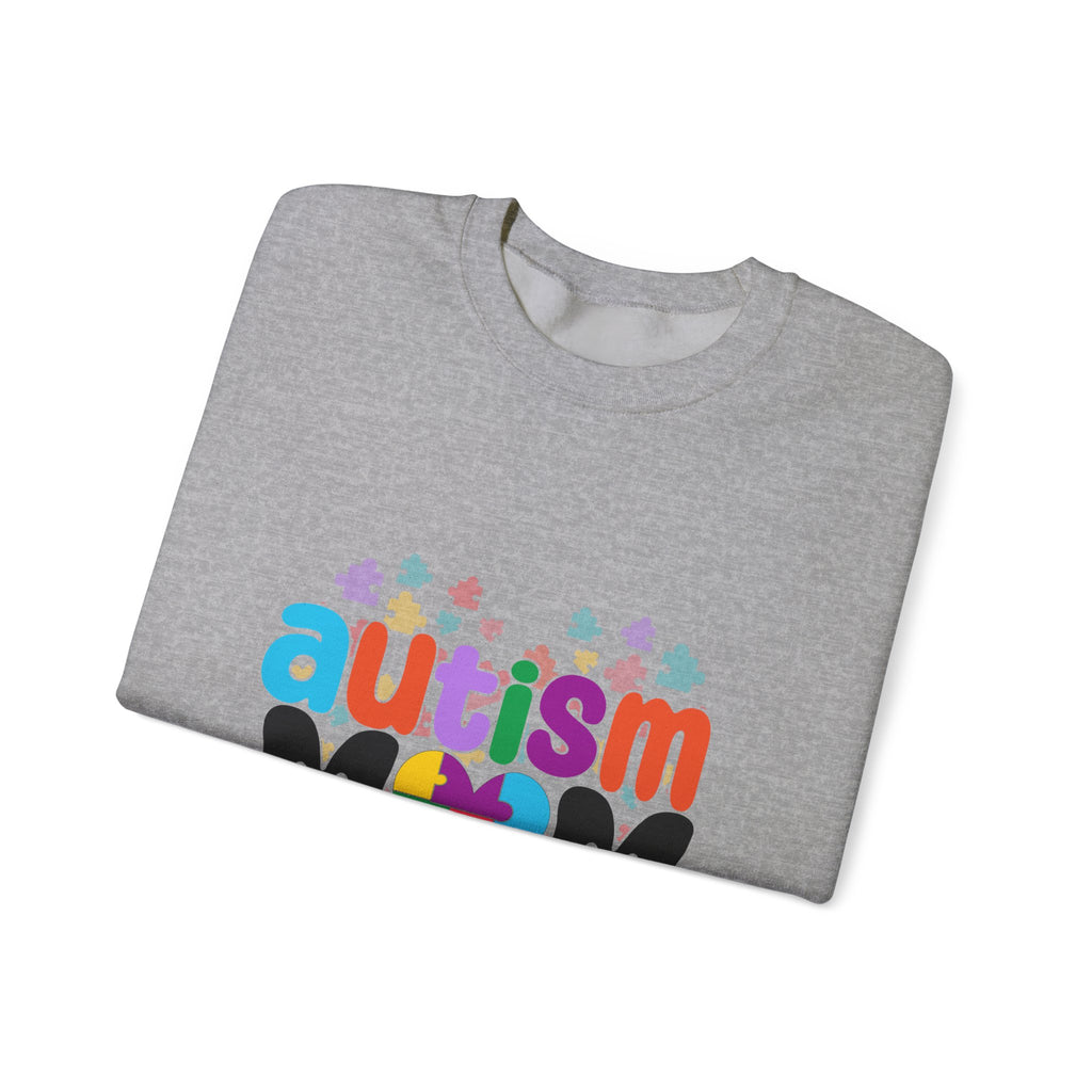 Autism Mom Crewneck Sweatshirt — Colorful Puzzle Heart Awareness Pullover