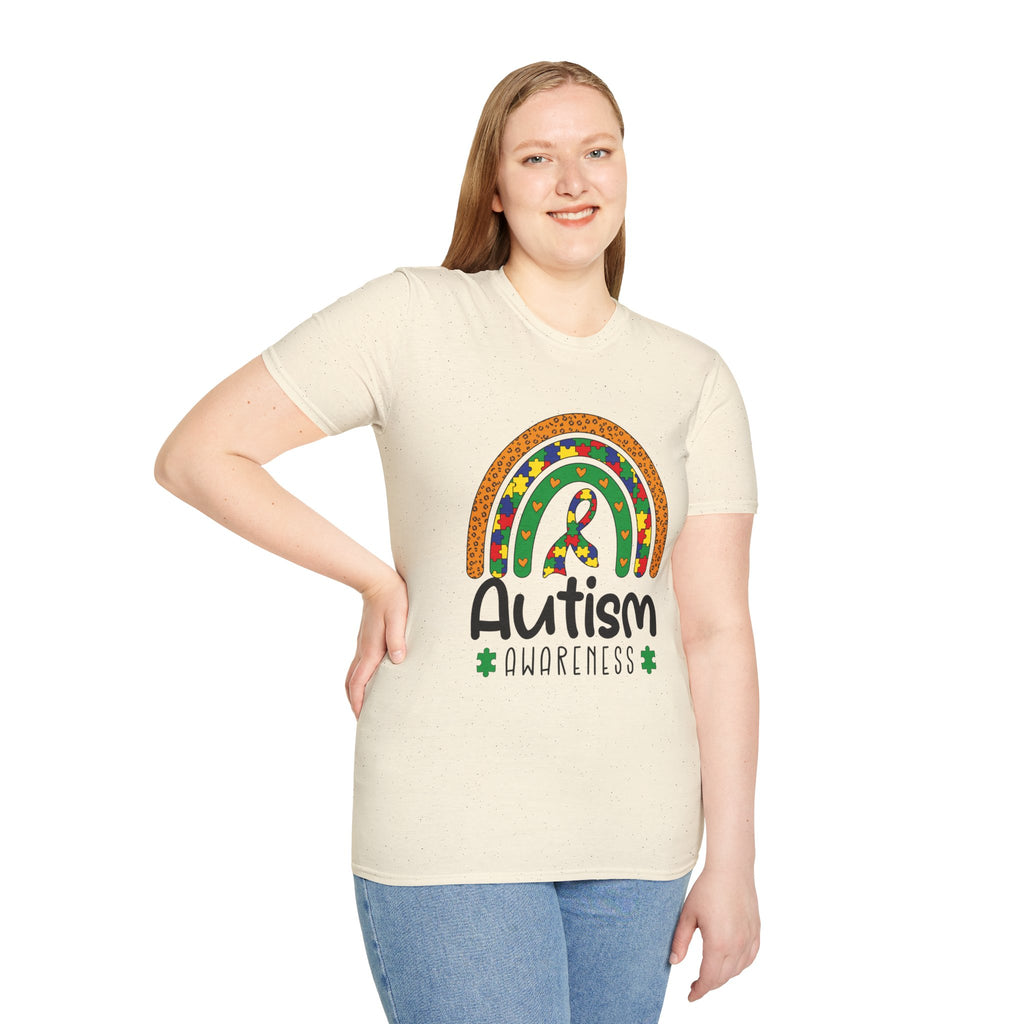 Autism Awareness T-Shirt — Colorful Puzzle Ribbon Rainbow Tee