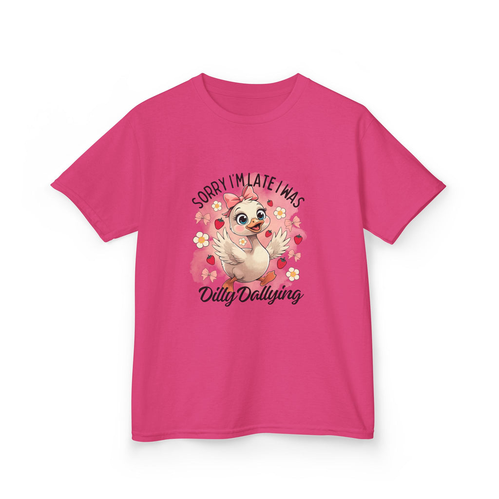 Kids Tee — "Sorry I’m Late I Was Dilly Dallying" Cute Sloth Floral Graphic
