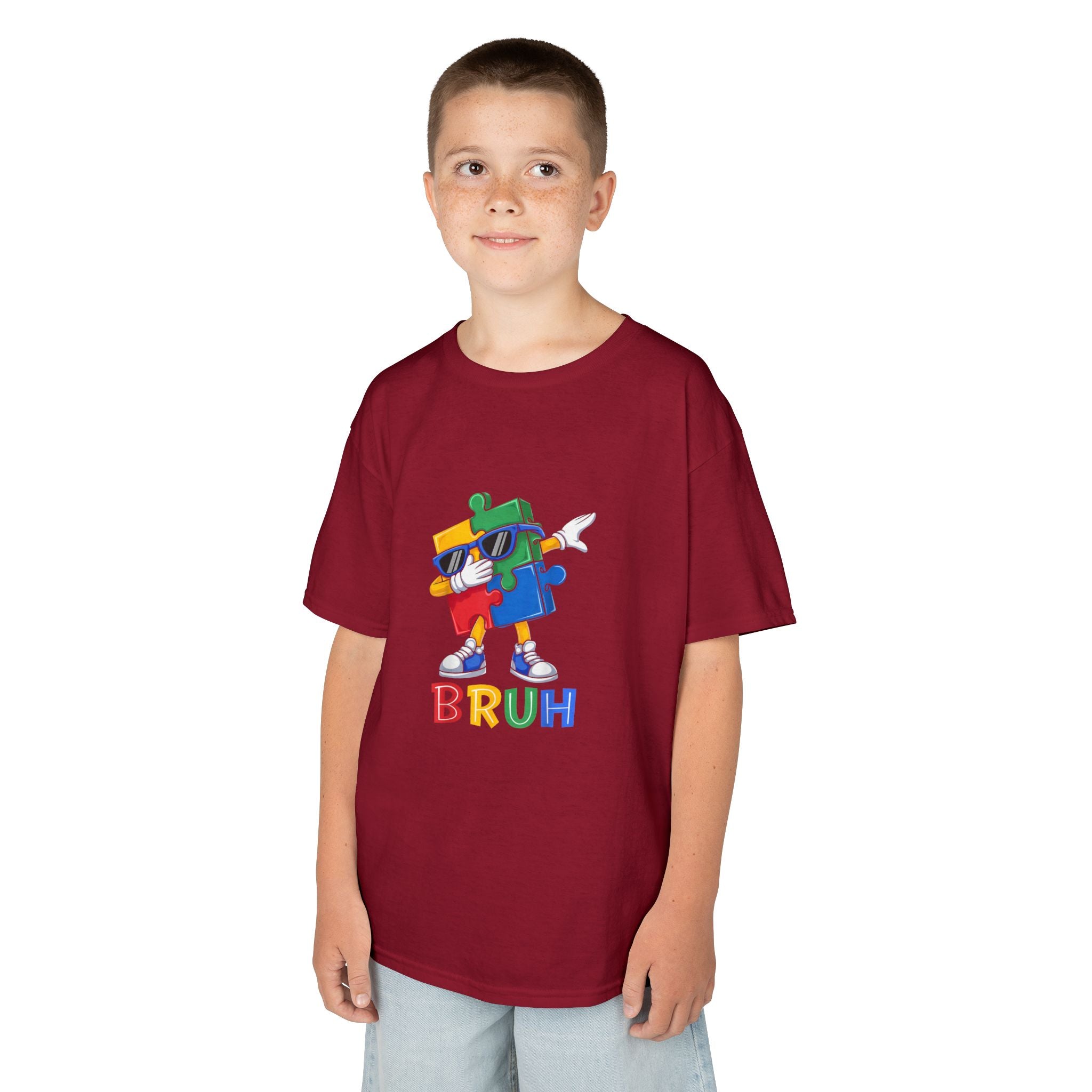 Kids 'BRUH' Colorful Puzzle Robot Tee - Fun Graphic Shirt for Boys & Girls
