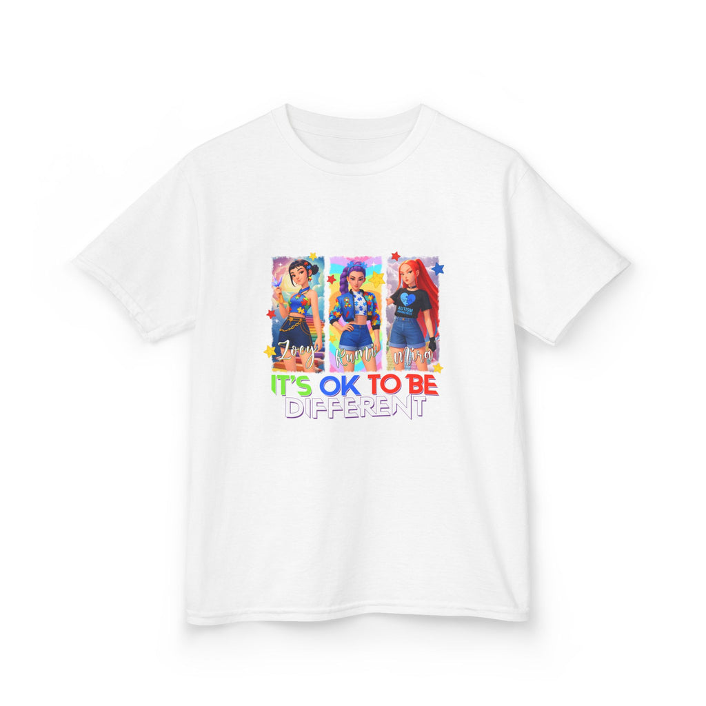 Kids Tee — "It's OK to Be Different" Colorful Pride Graphic