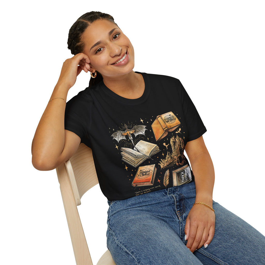 Book Dragon T-Shirt — Vintage Magical Books & Bat Illustration