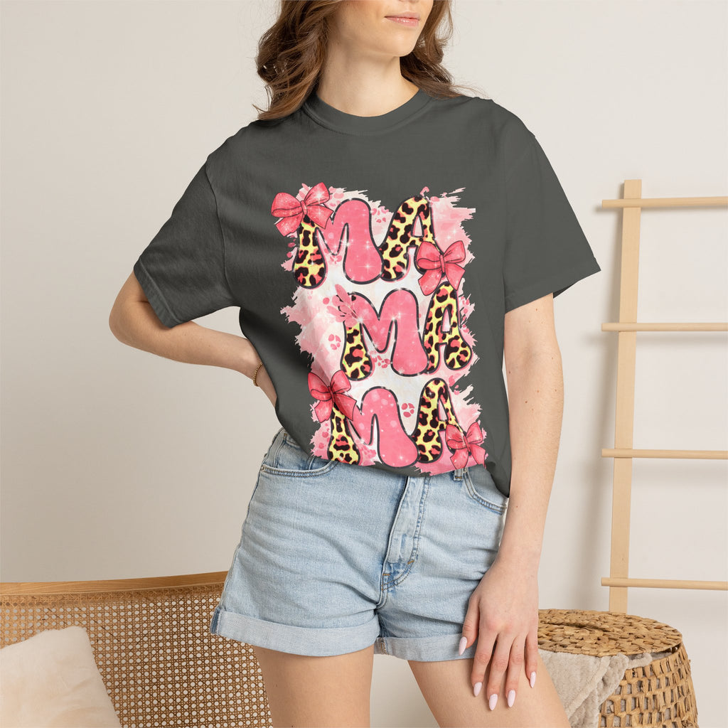 Mama Leopard Floral T-Shirt — Pink Bow Mother's Day Tee